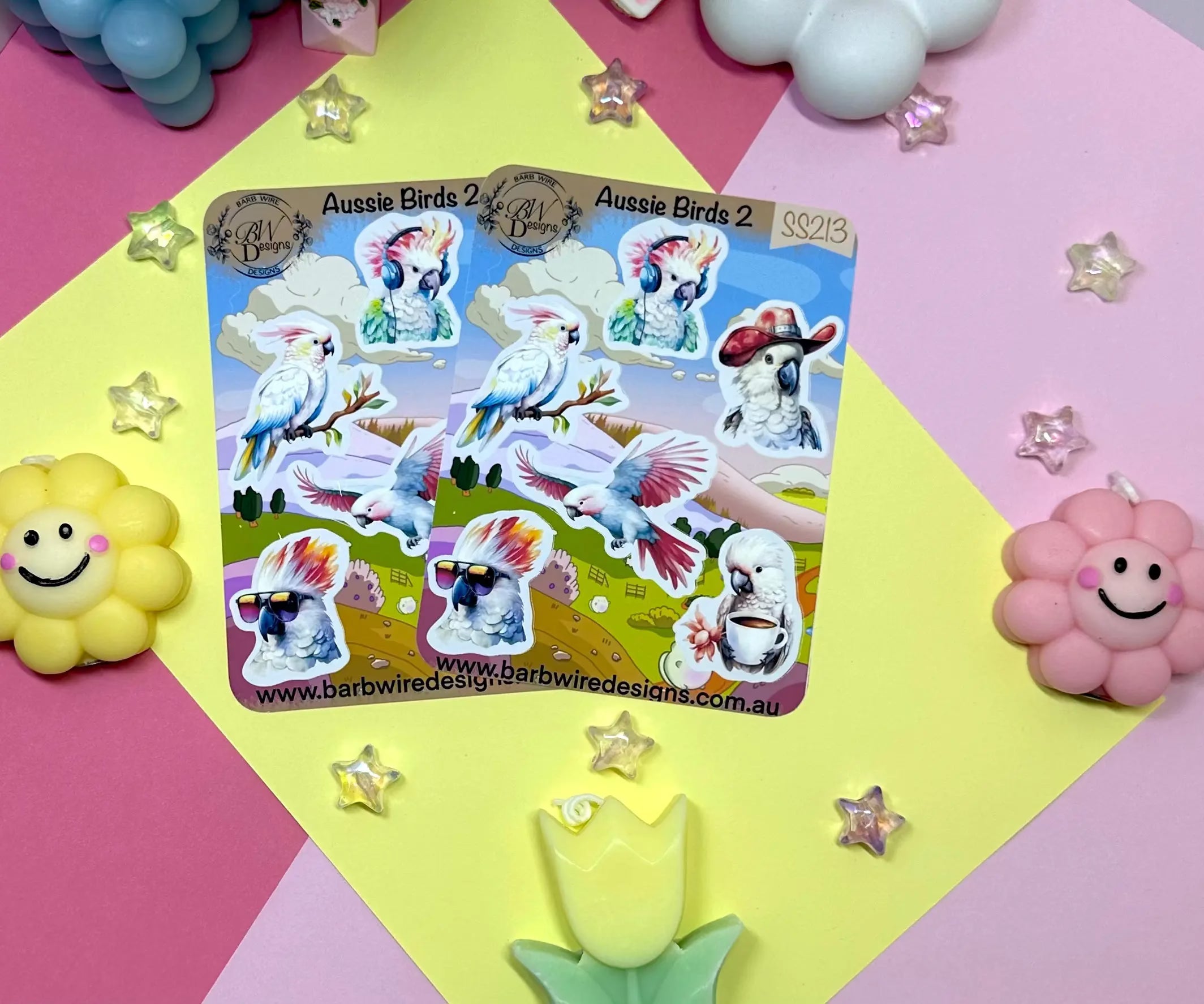 Aussie Birds 2 Sticker Sheet Barb Wire Designs