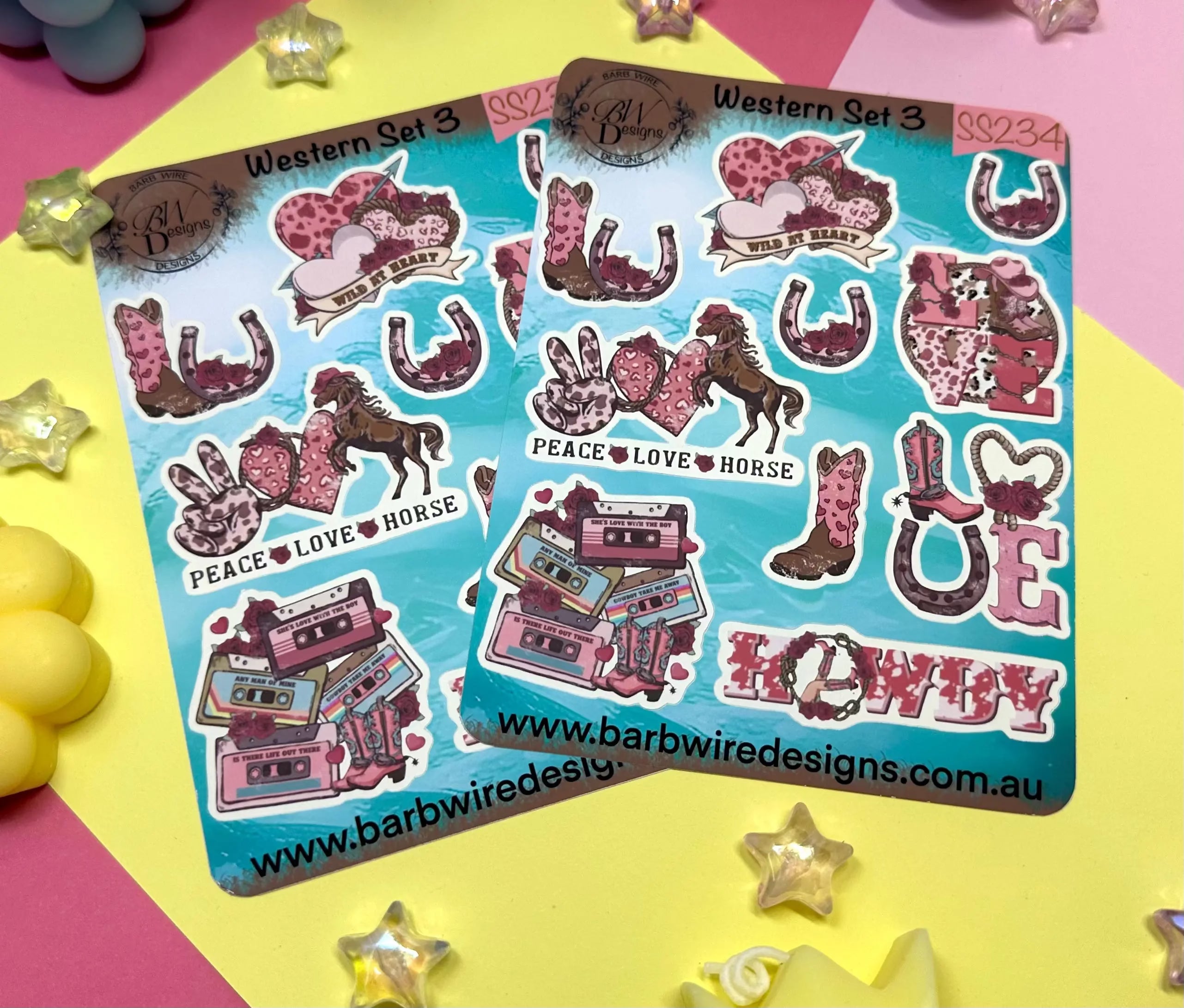 Western Set Sticker Sheet Barb Wire Designs