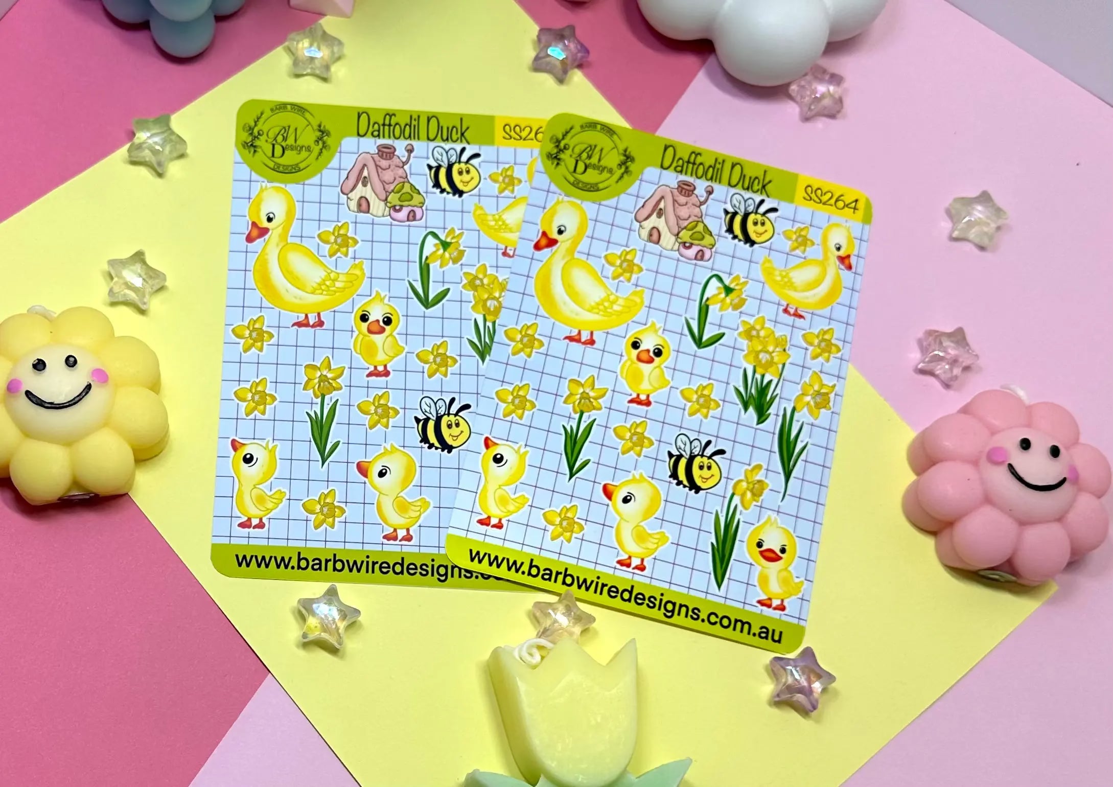 Daffodil Duck Sticker Sheet Barb Wire Designs
