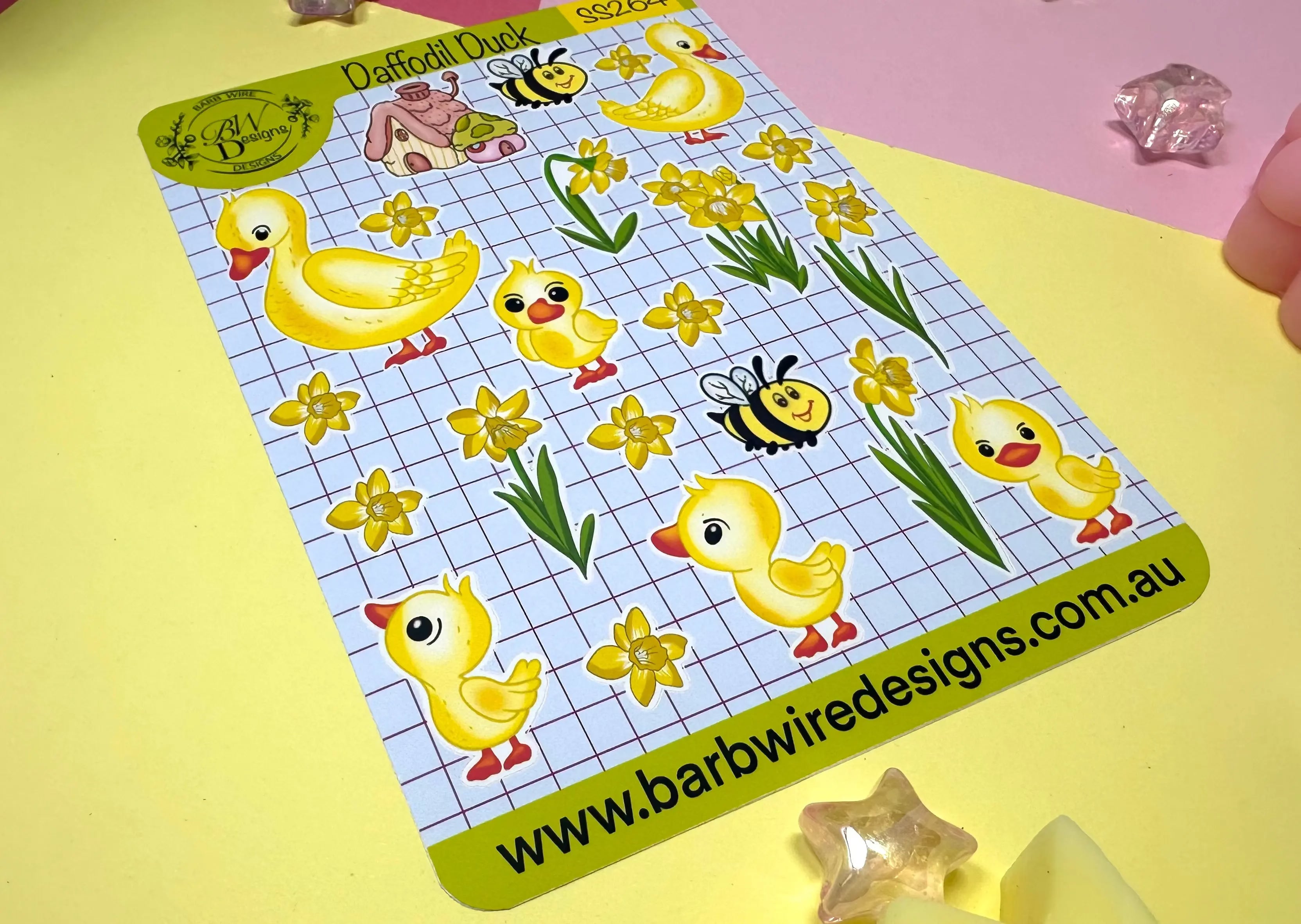 Daffodil Duck Sticker Sheet Barb Wire Designs