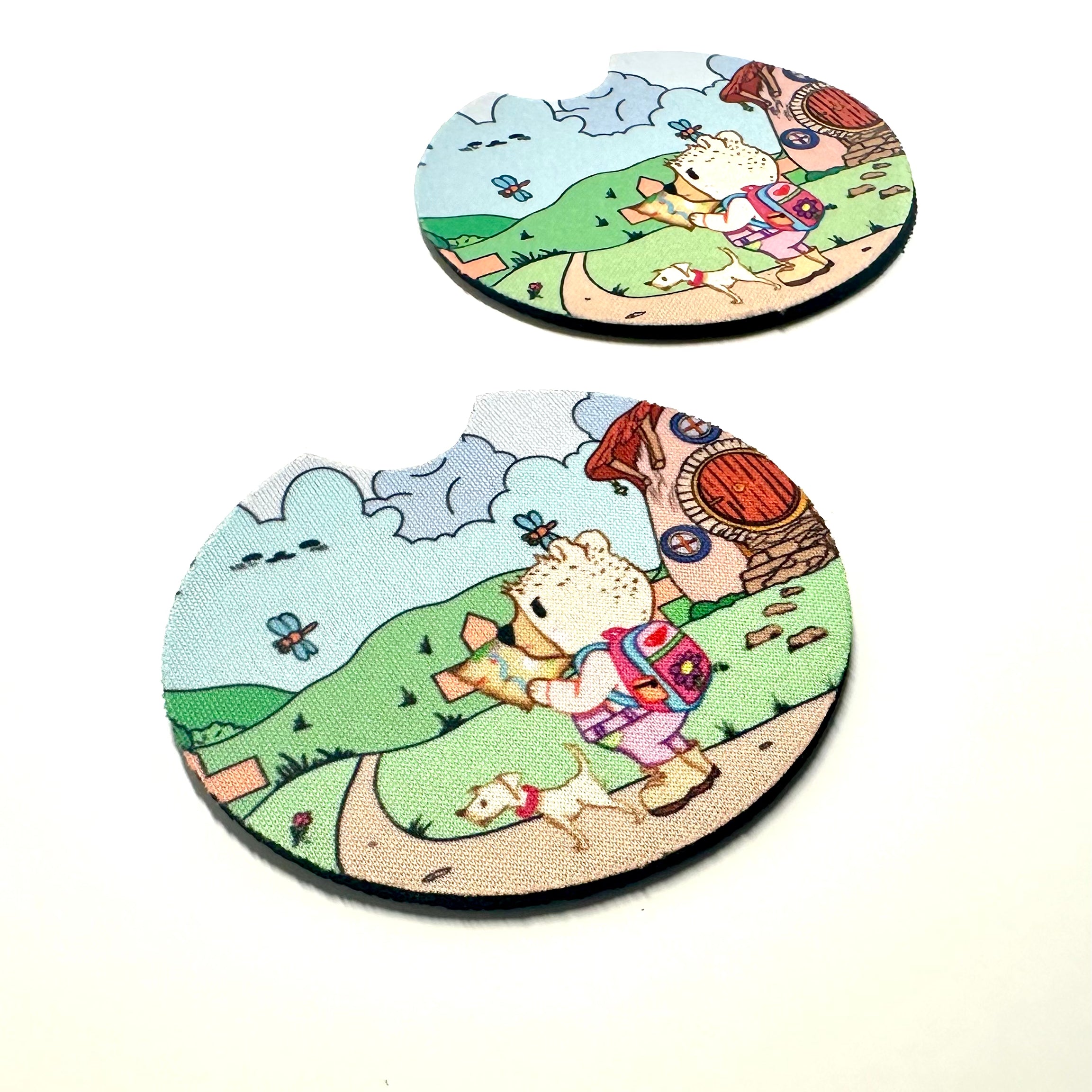 Adventure Bear Car Coaster Set Barb Wire Designs