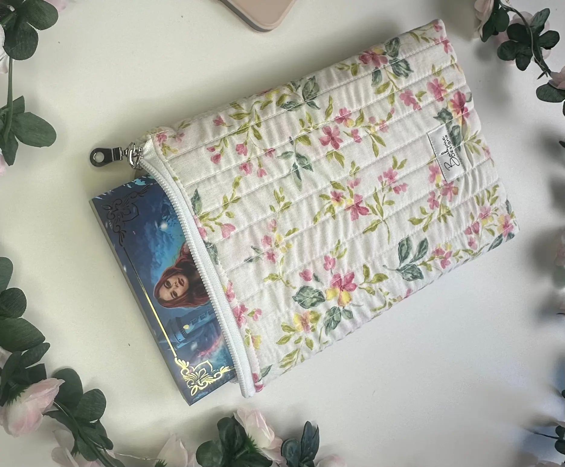 Fleur Quilted Book/ ipad Sleeve zippered Barb Wire Designs