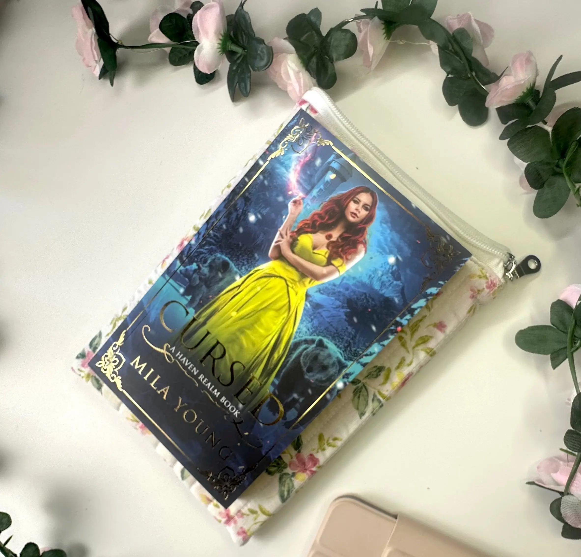 Fleur Quilted Book/ ipad Sleeve zippered Barb Wire Designs