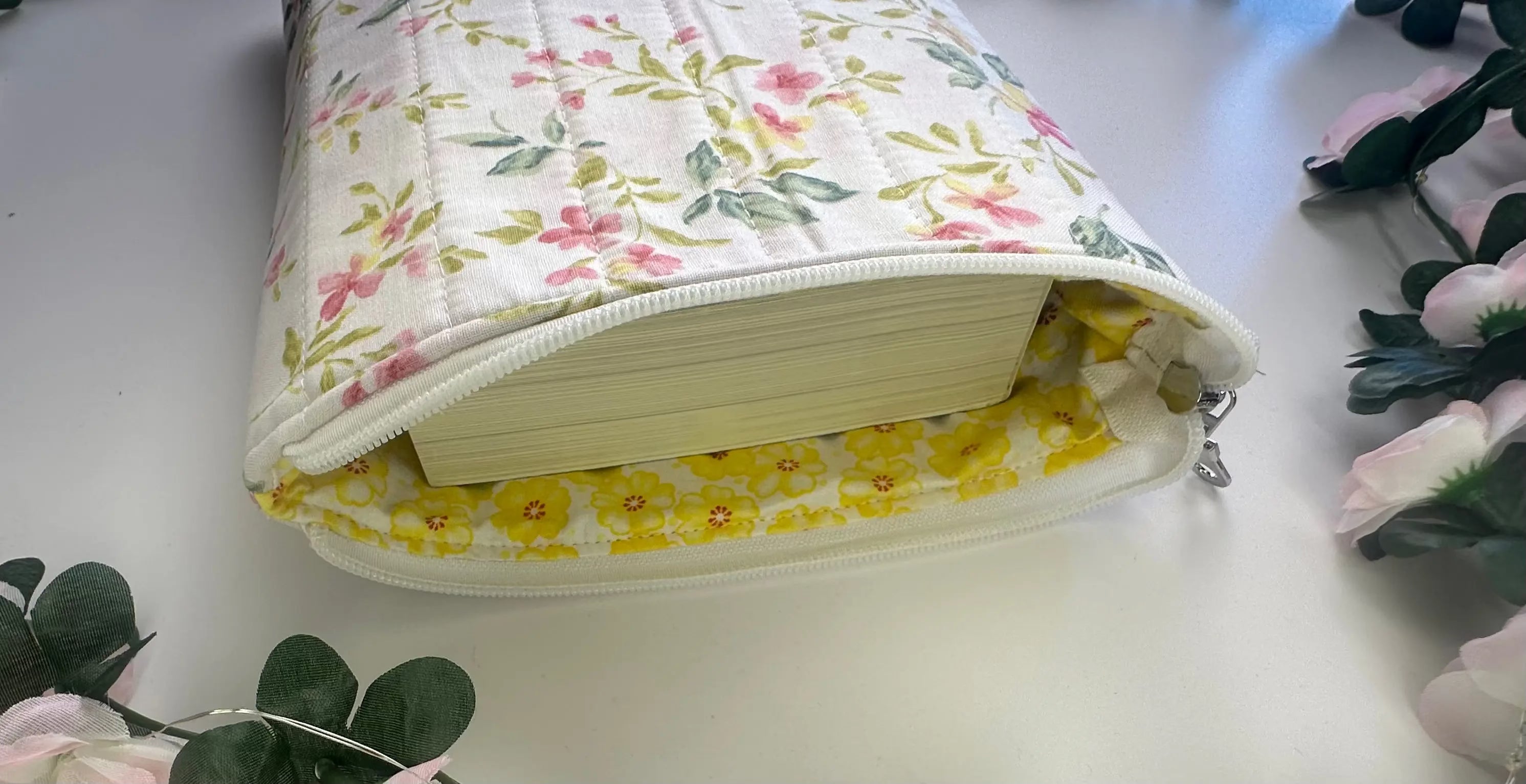Fleur Quilted Book/ ipad Sleeve zippered Barb Wire Designs