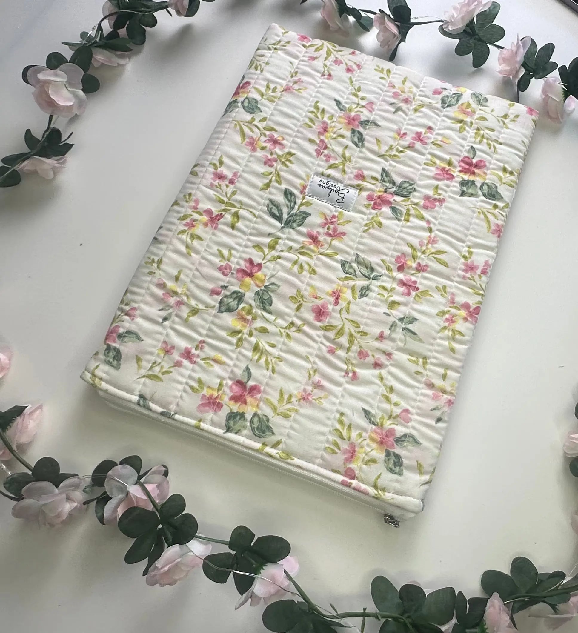 Fleur Quilted Book/ ipad Sleeve zippered Barb Wire Designs