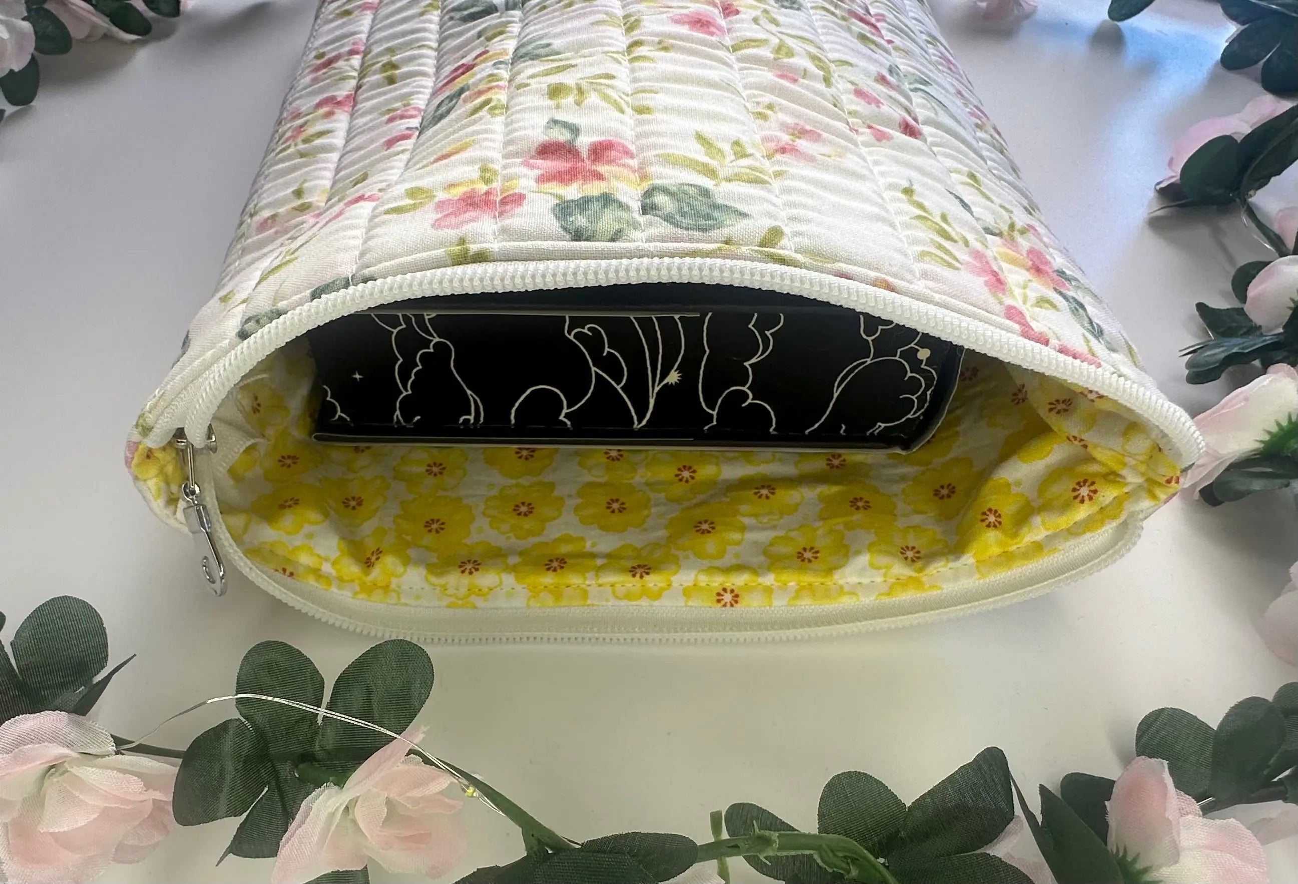 Fleur Quilted Book/ ipad Sleeve zippered Barb Wire Designs