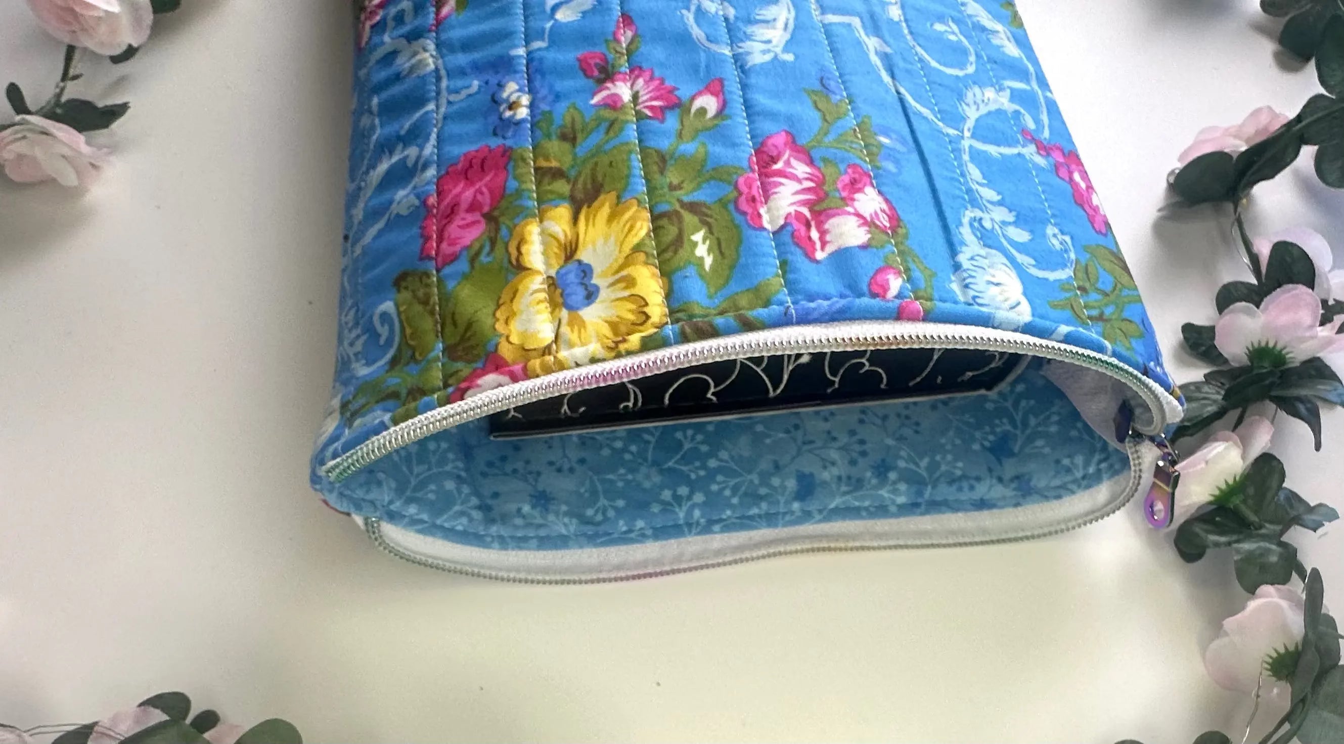 Kylie Zippered Quilted ipad sleeve Barb Wire Designs