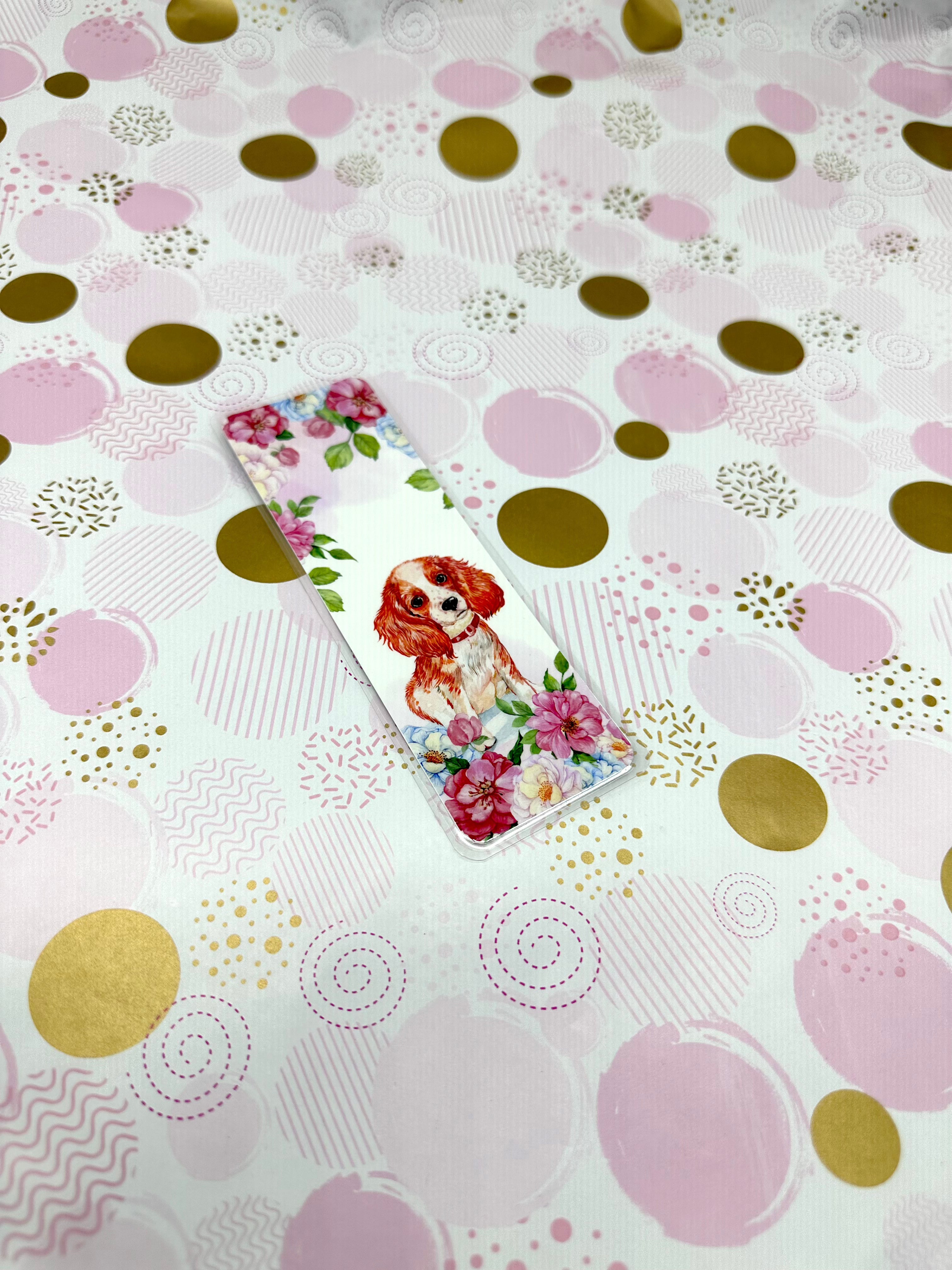Floral Puppy Dog Traditional Bookmark