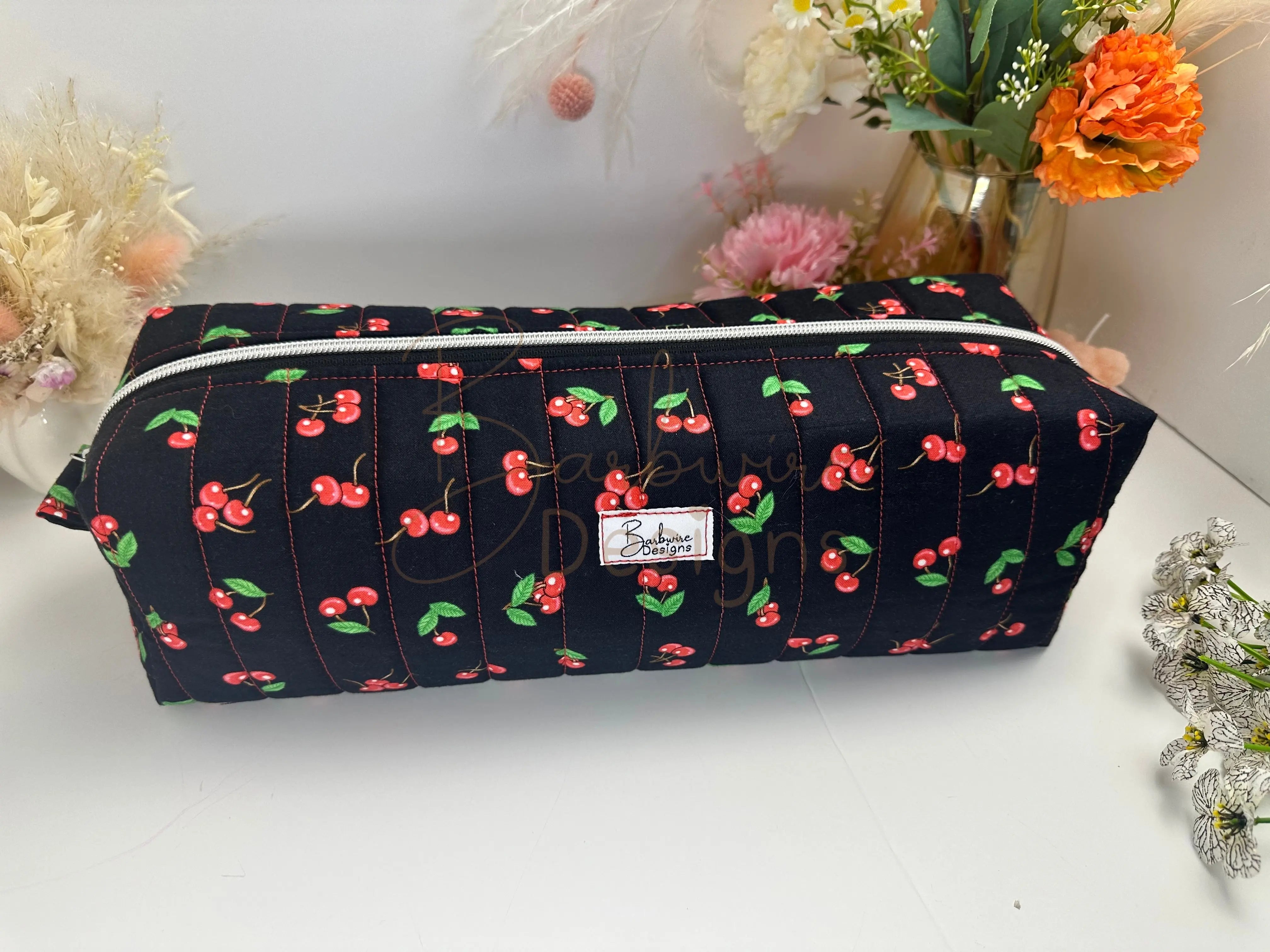 Black Cherry Quilted Hair Tools Pouch Barb Wire Designs