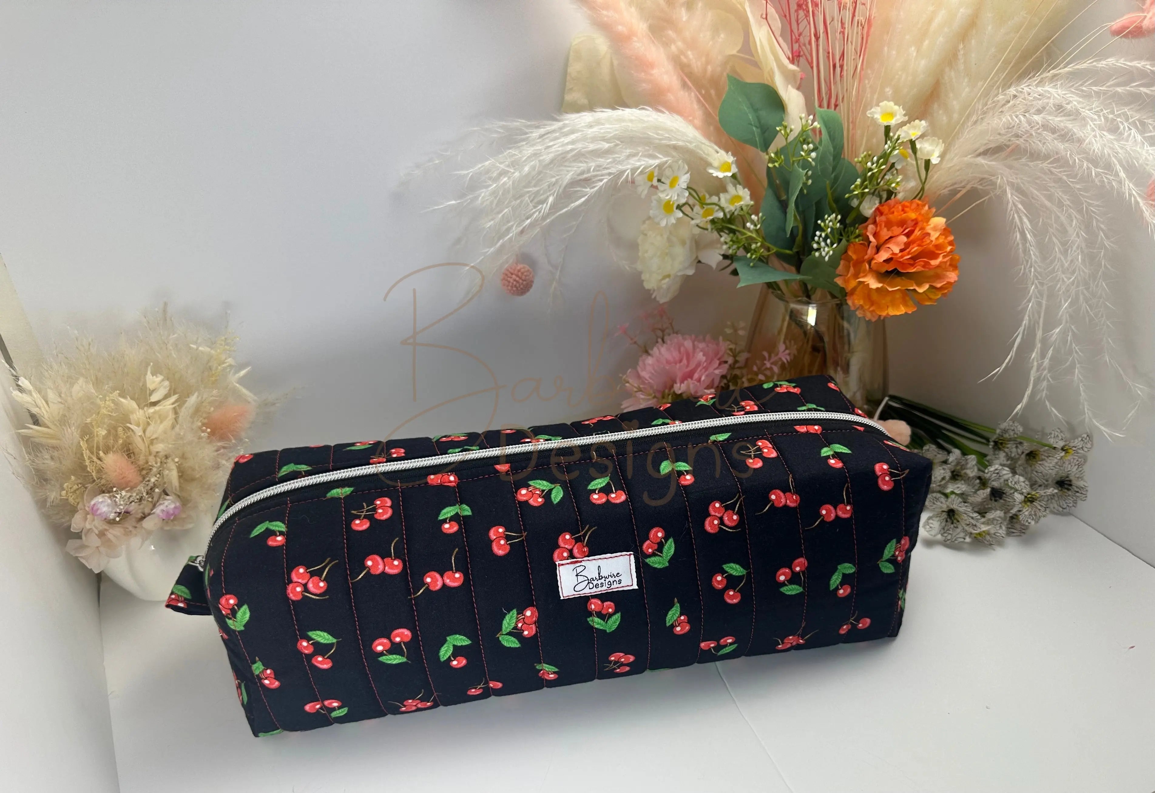 Black Cherry Quilted Hair Tools Pouch Barb Wire Designs
