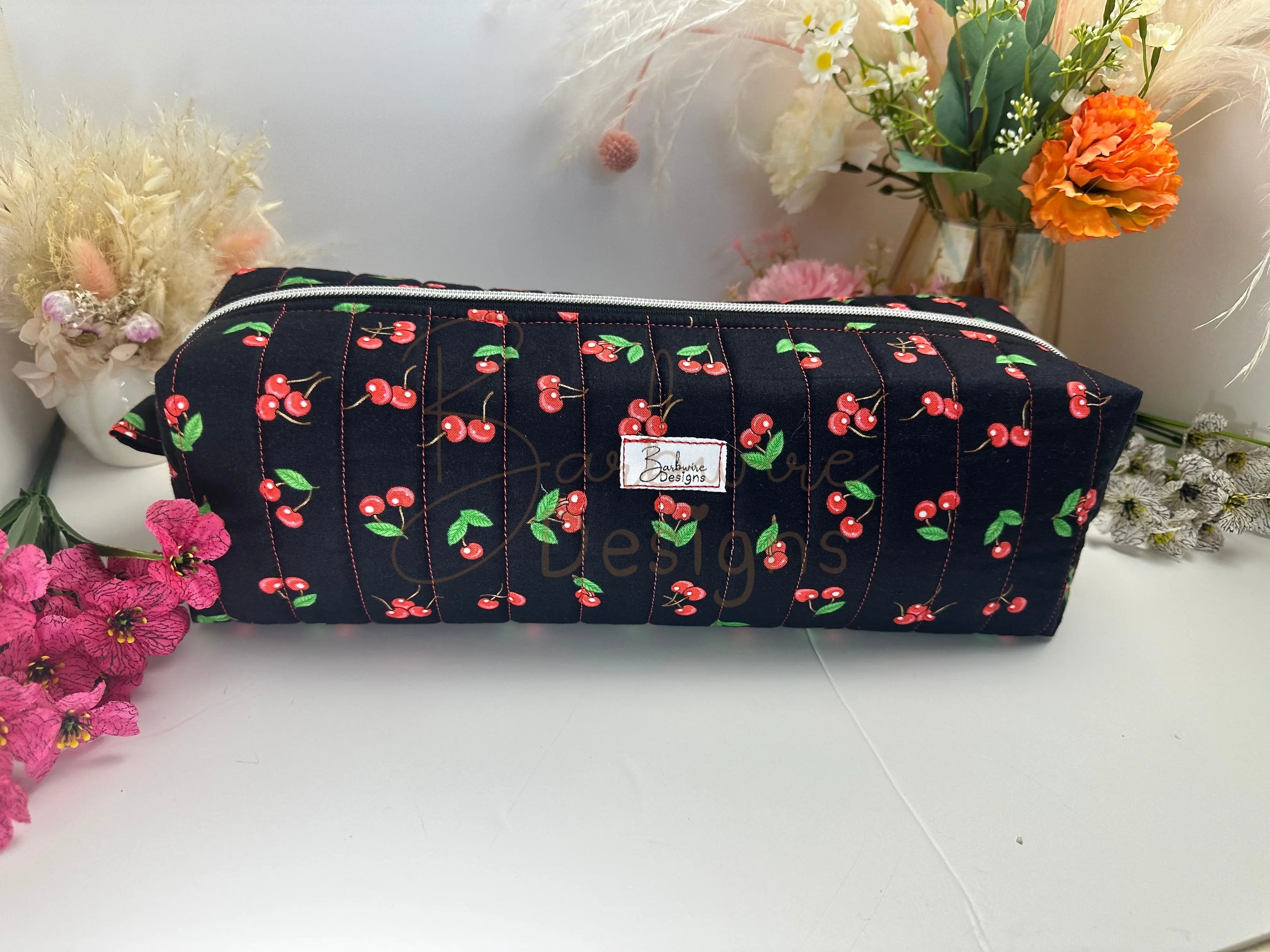 Black Cherry Quilted Hair Tools Pouch Barb Wire Designs