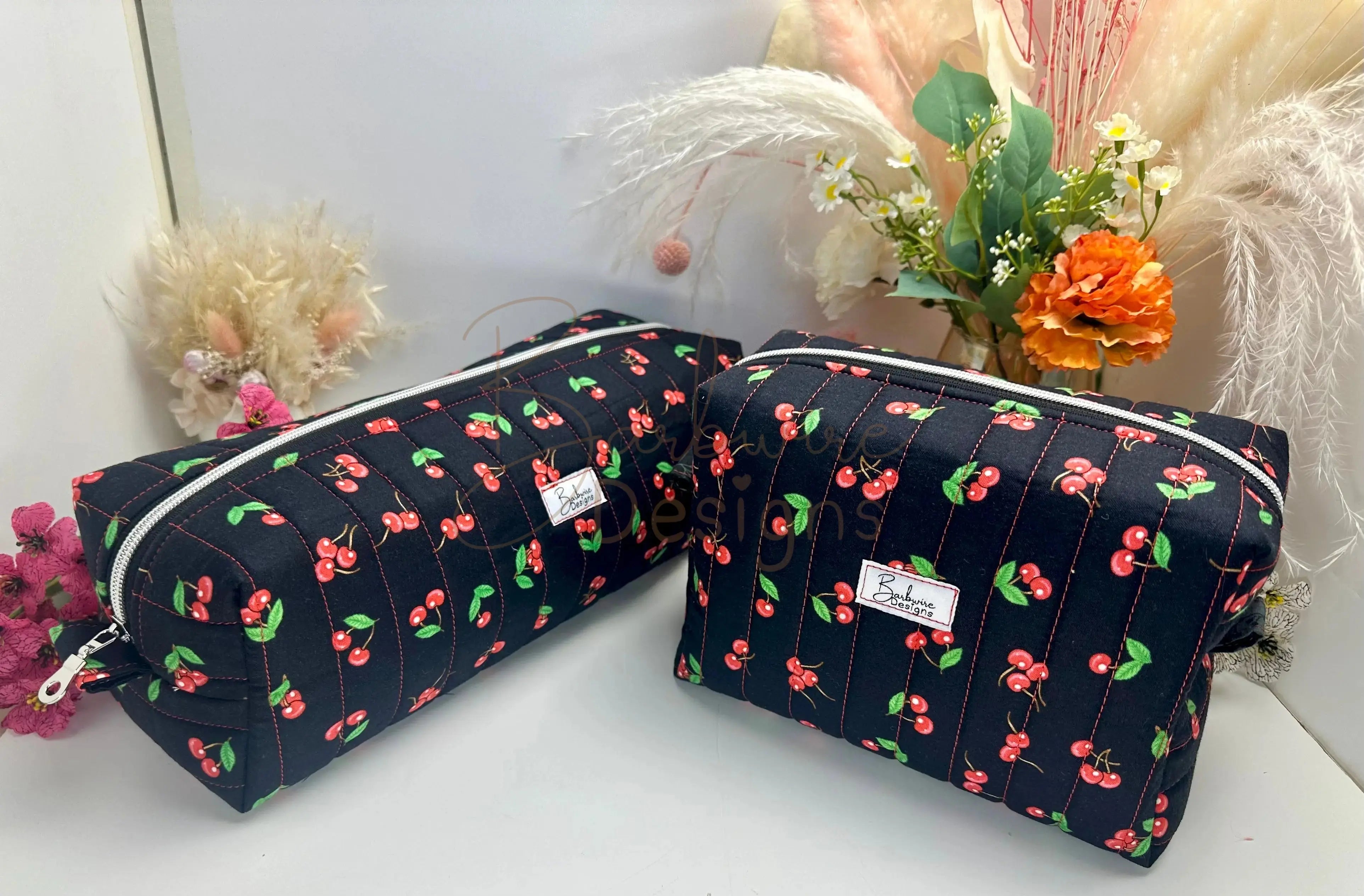 Black Cherry Quilted Hair Tools Pouch Barb Wire Designs