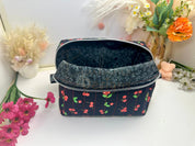 Black Cherry Quilted Makeup Bag / Carry All Bag Barb Wire Designs