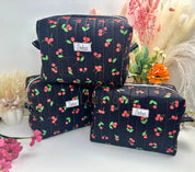 Black Cherry Quilted Makeup Bag / Carry All Bag Barb Wire Designs