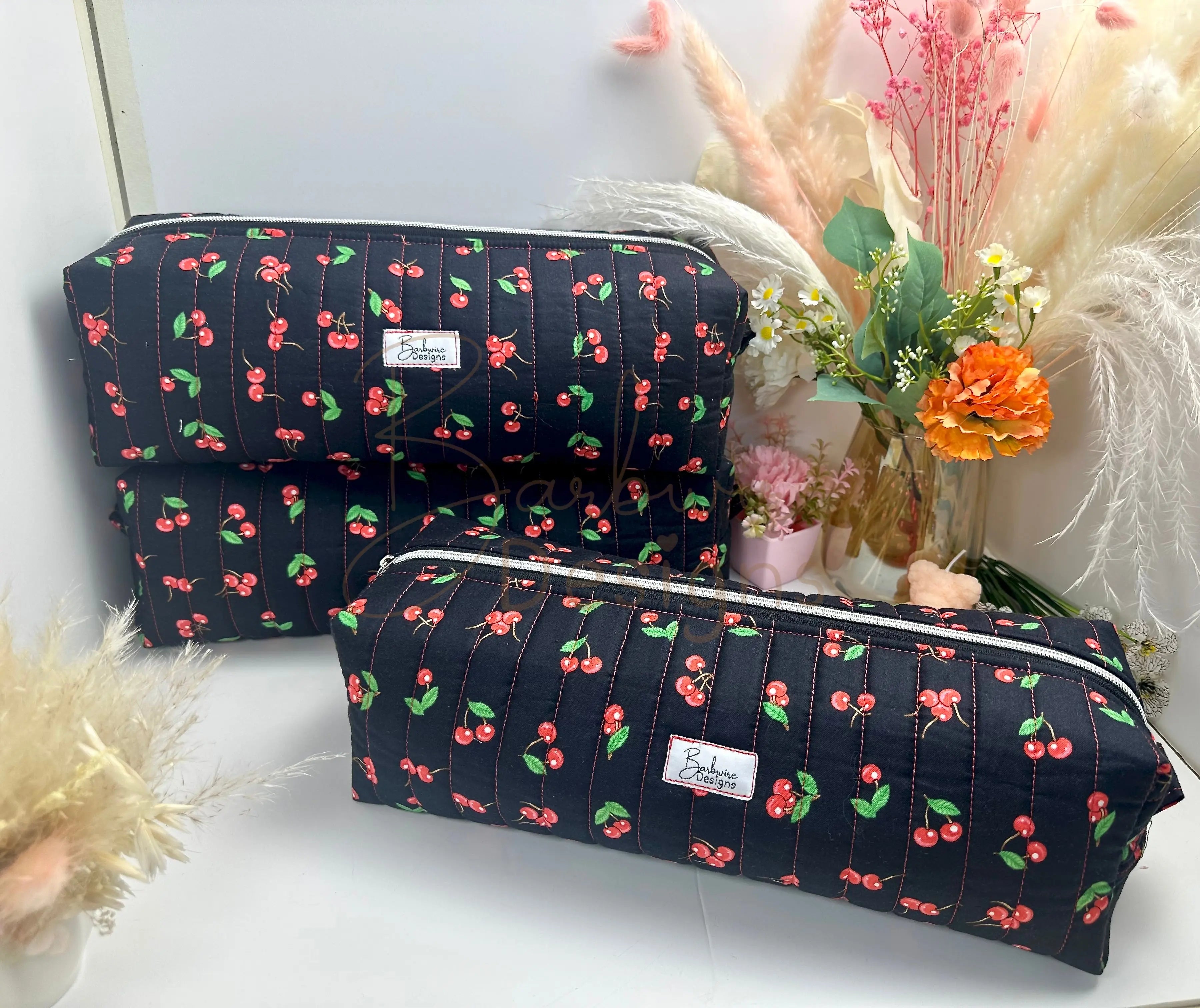 Black Cherry Quilted Hair Tools Pouch Barb Wire Designs