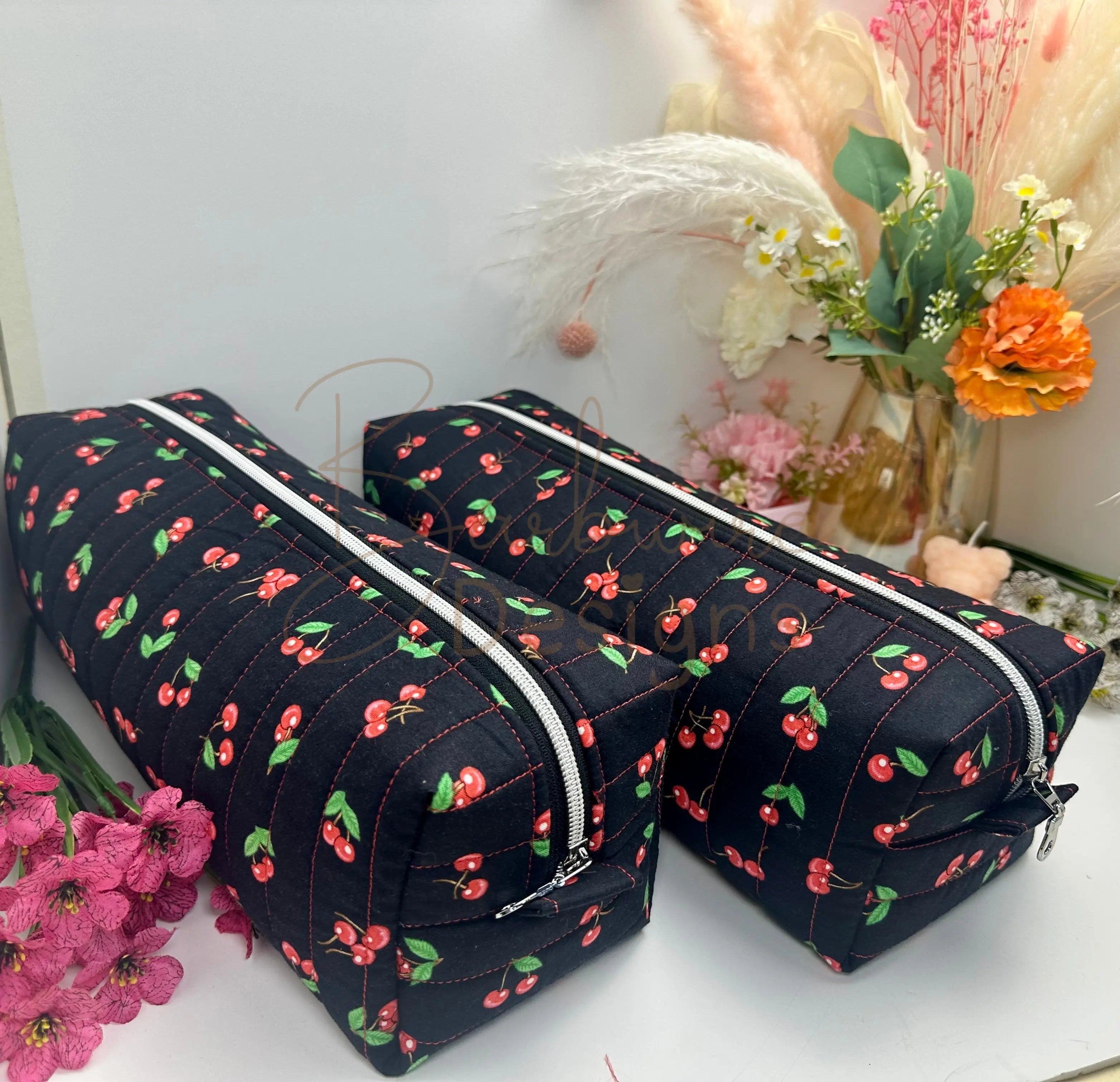 Black Cherry Quilted Hair Tools Pouch Barb Wire Designs