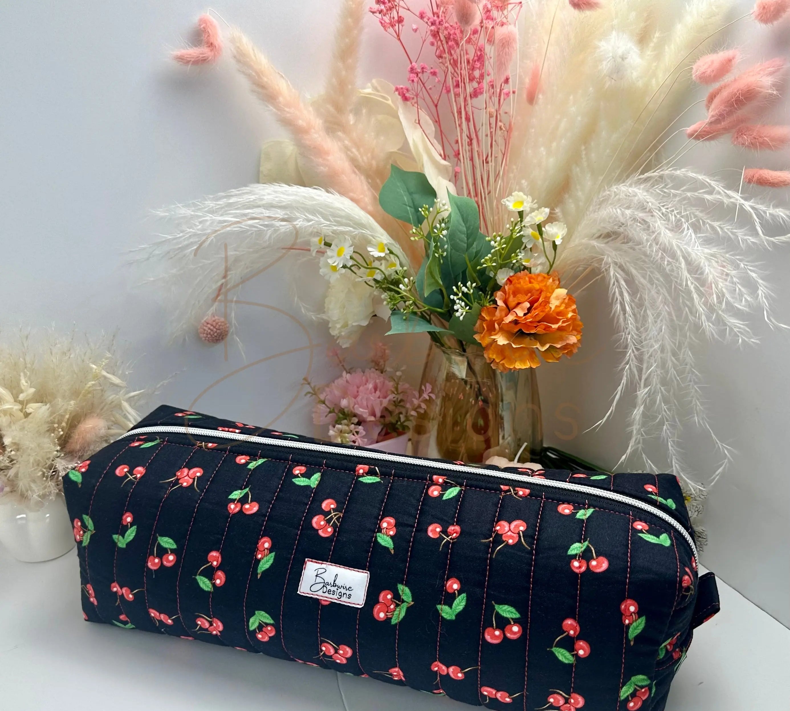 Black Cherry Quilted Hair Tools Pouch Barb Wire Designs