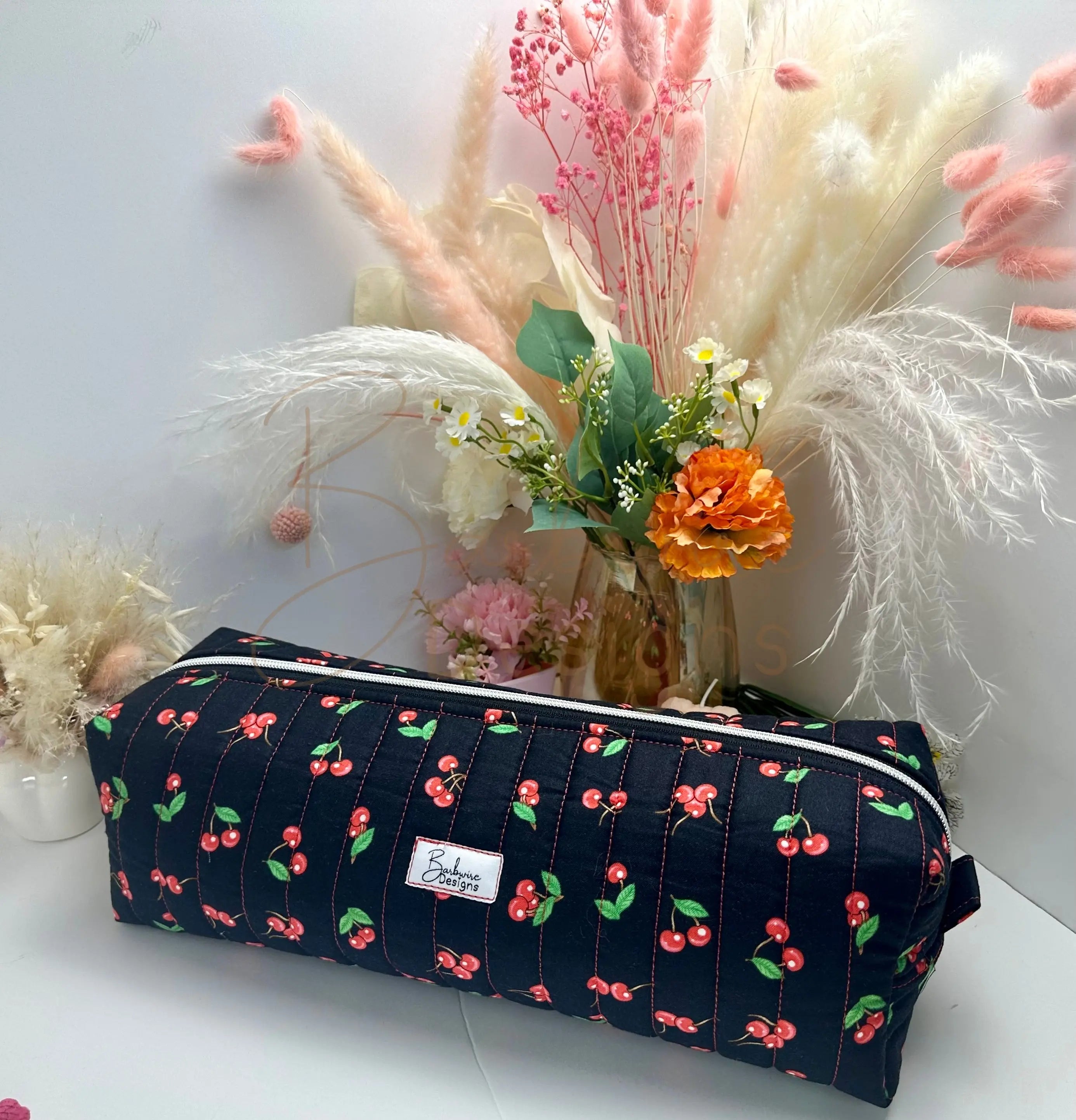 Black Cherry Quilted Hair Tools Pouch Barb Wire Designs