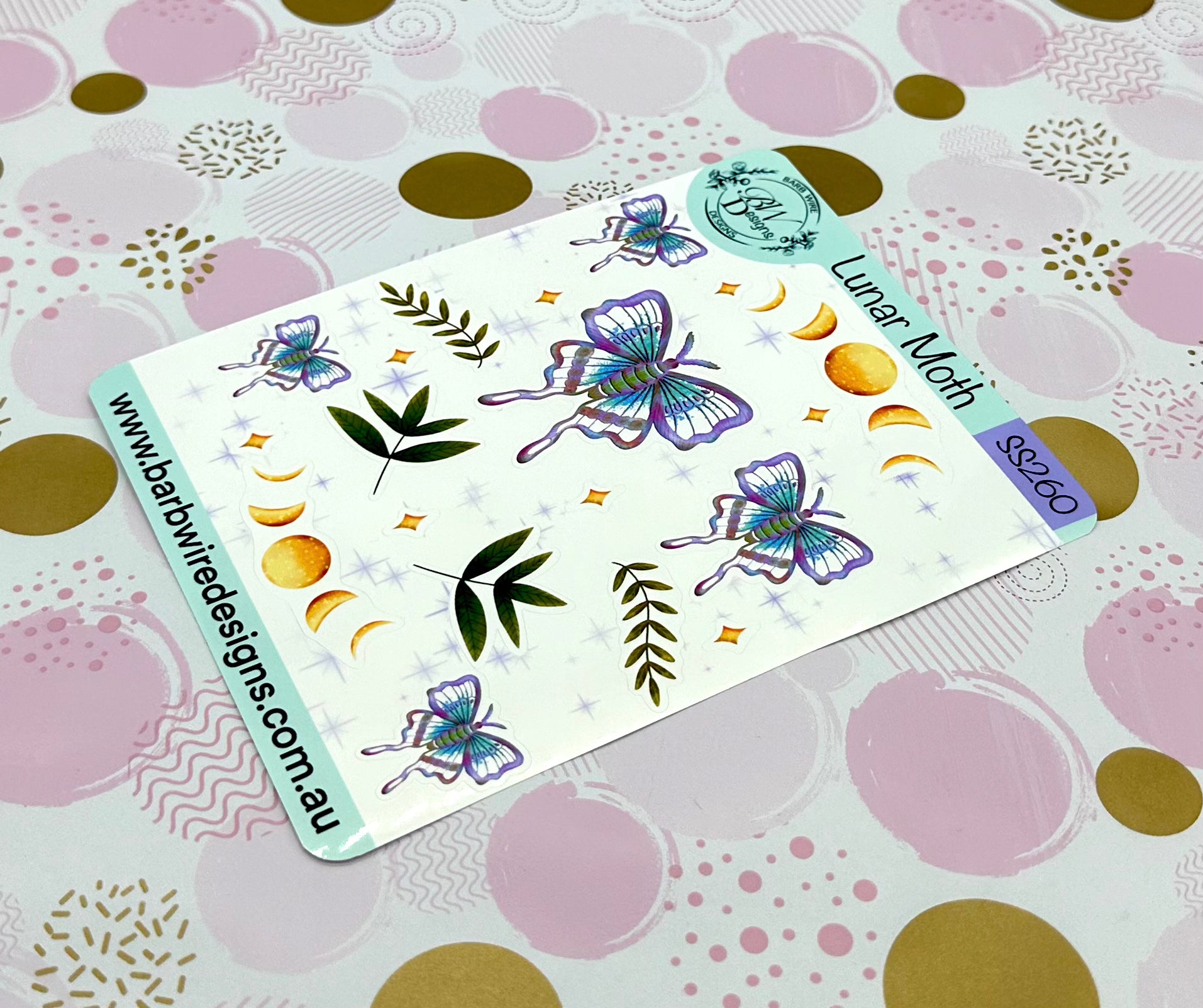 Gloss Vinyl white Luna Moth stickers