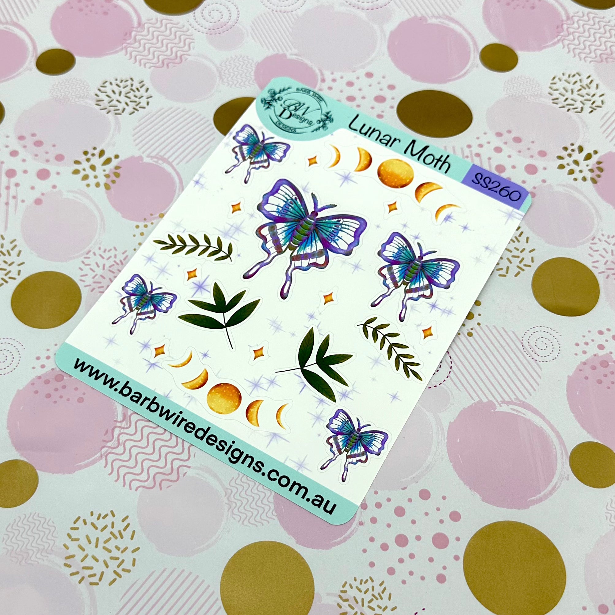 Luna Moth Planner Sticker Sheet Barb Wire Designs