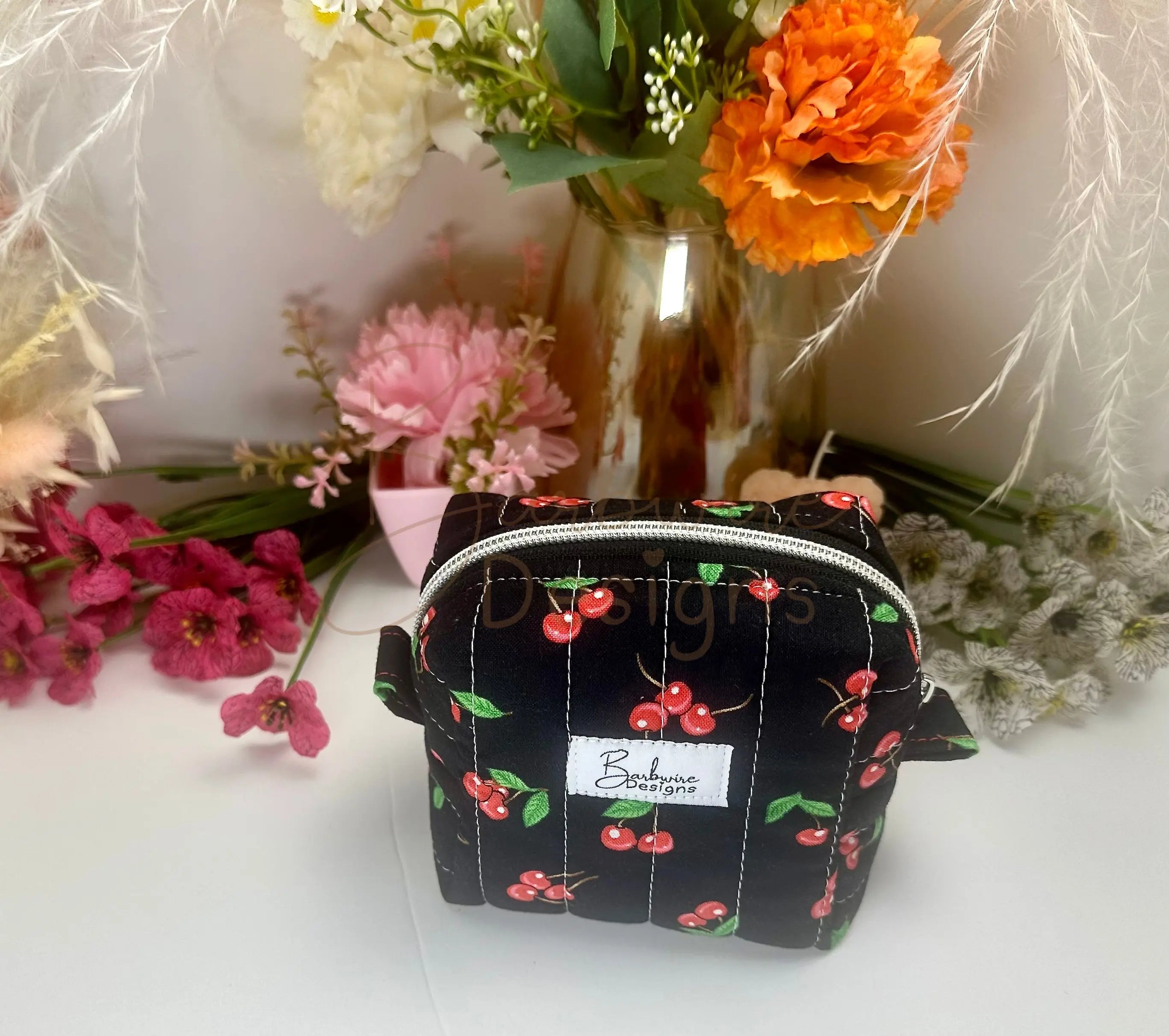 Black Cherry Mini Toiletry/makeup pouch Barb Wire Designs
