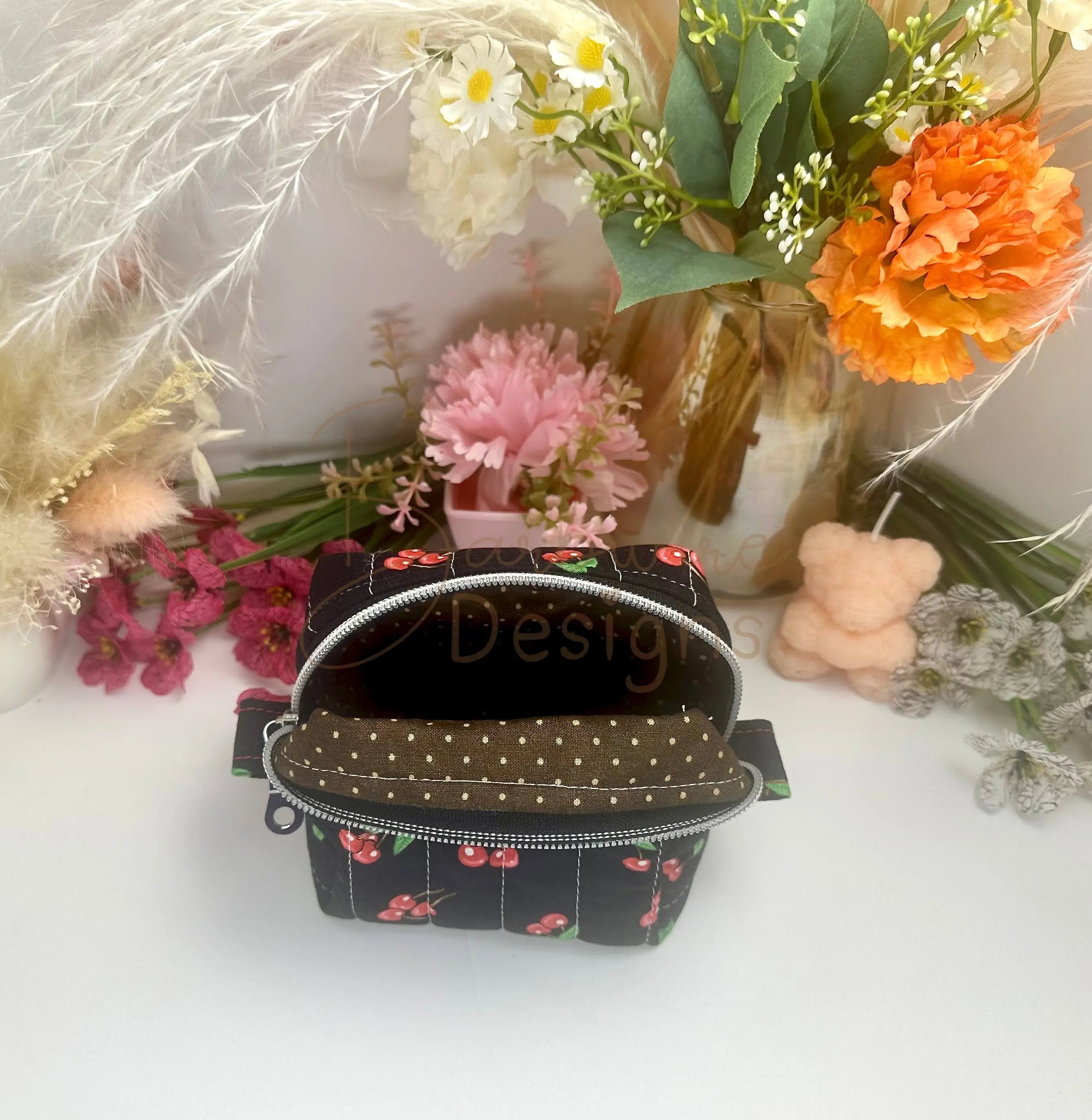 Black Cherry Mini Toiletry/makeup pouch Barb Wire Designs