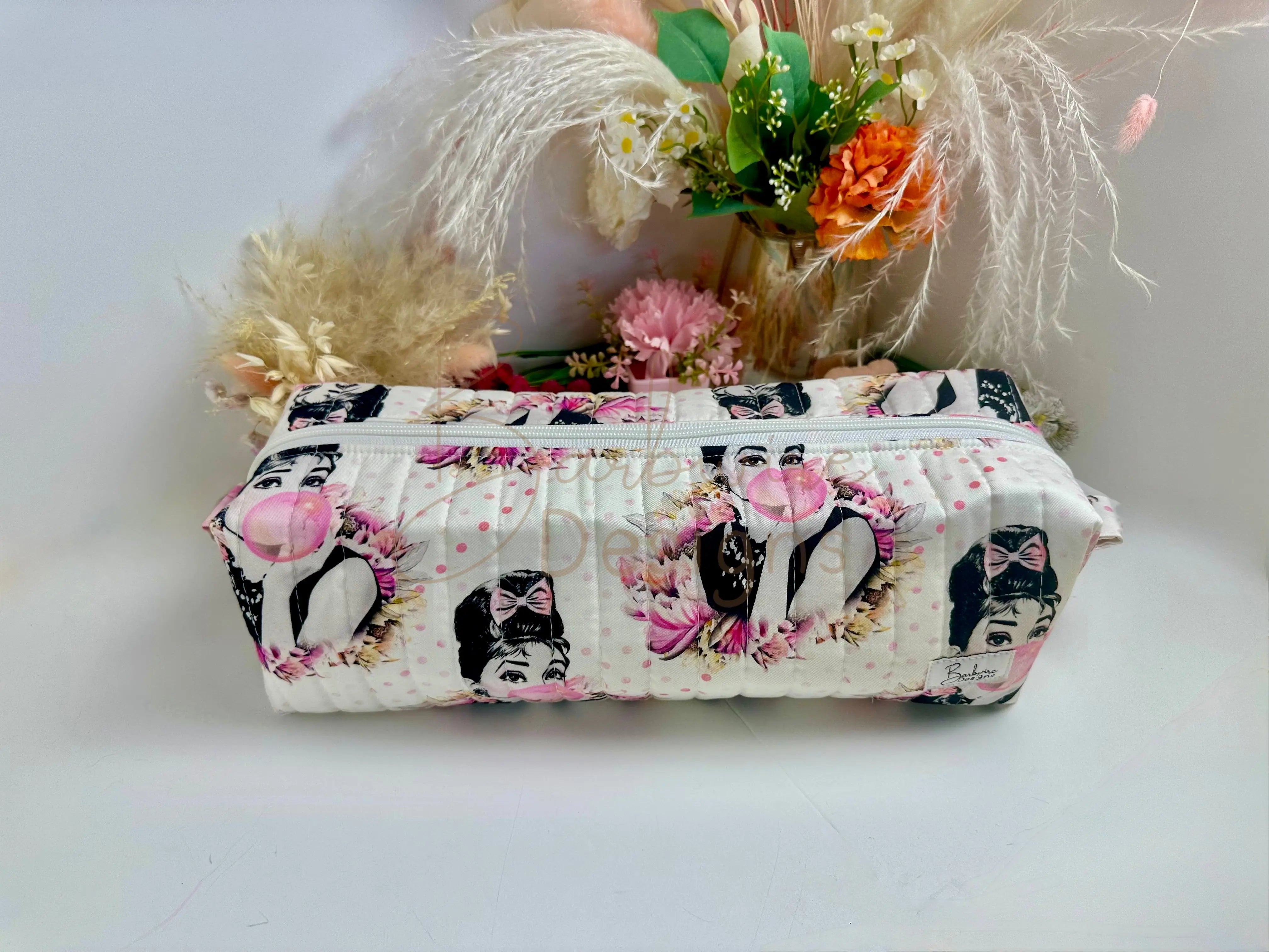 Bubblegum Quilted Hair Tools Pouch Barb Wire Designs