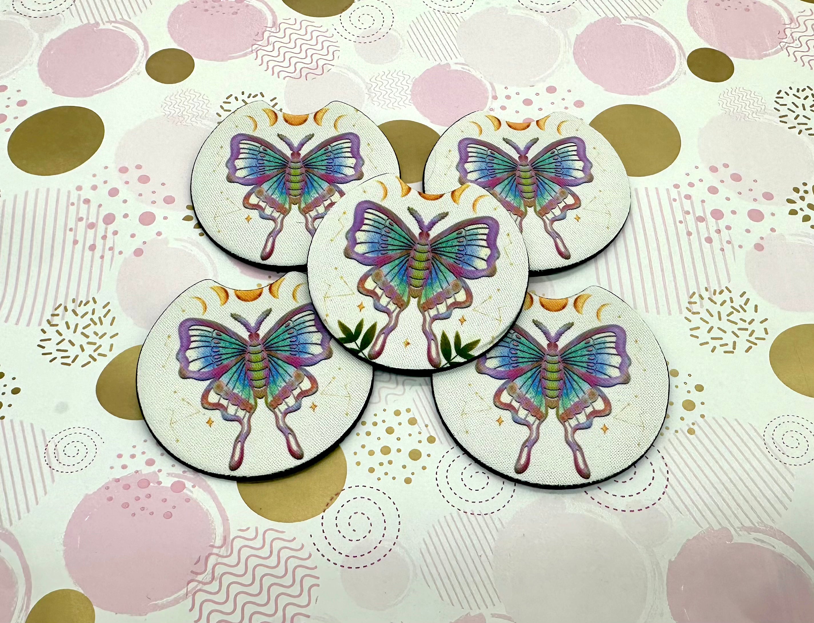 Luna Moth Coaster Set Barb Wire Designs