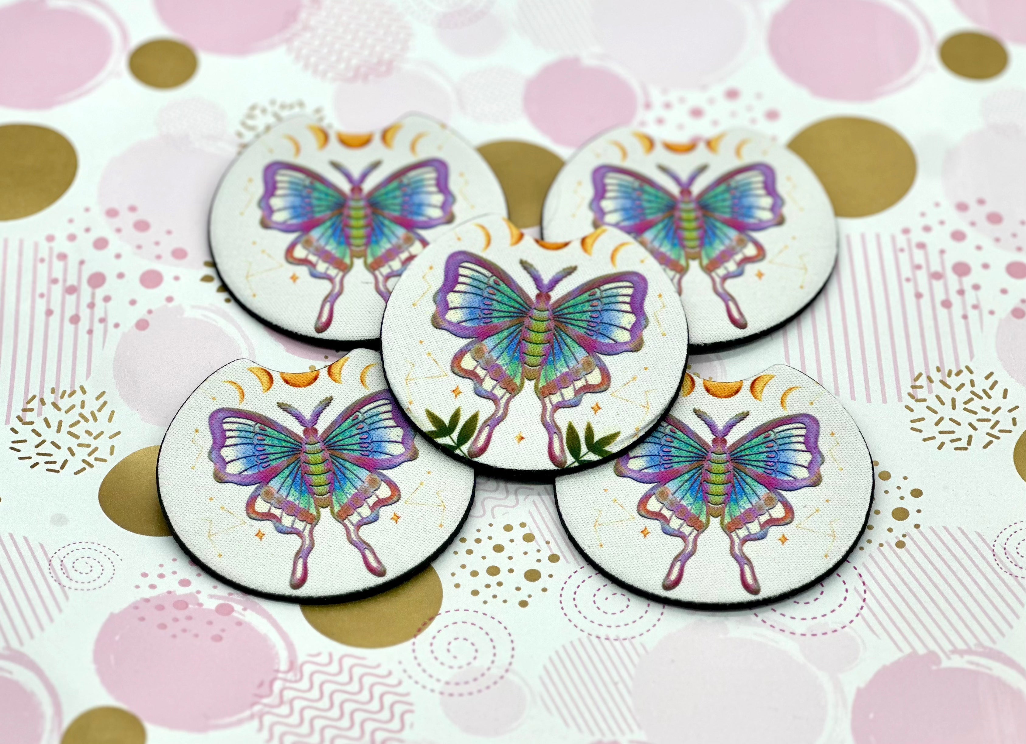 Luna Moth Coaster Set Barb Wire Designs