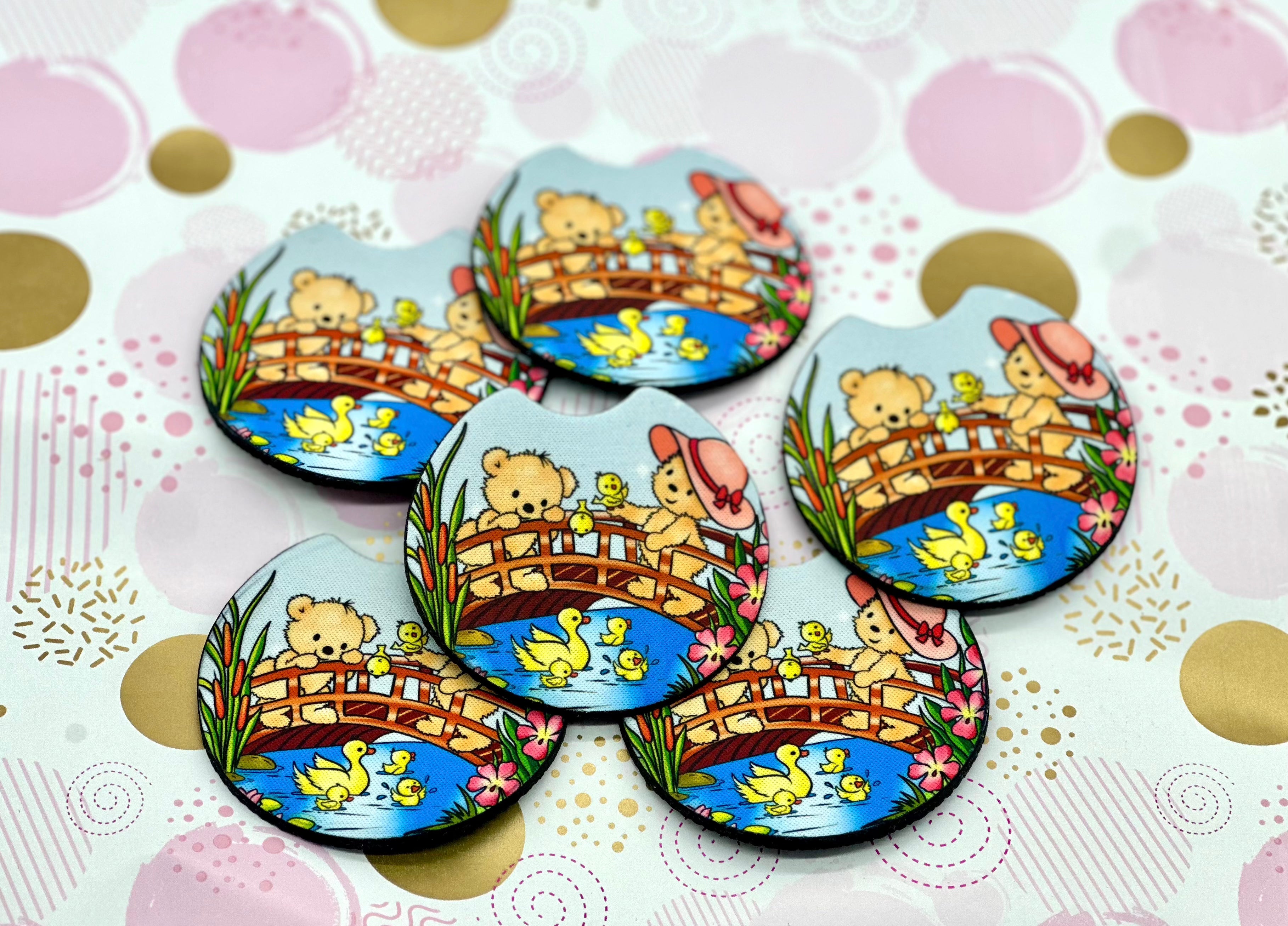 Teddy Bear  Car Coaster Set Barb Wire Designs