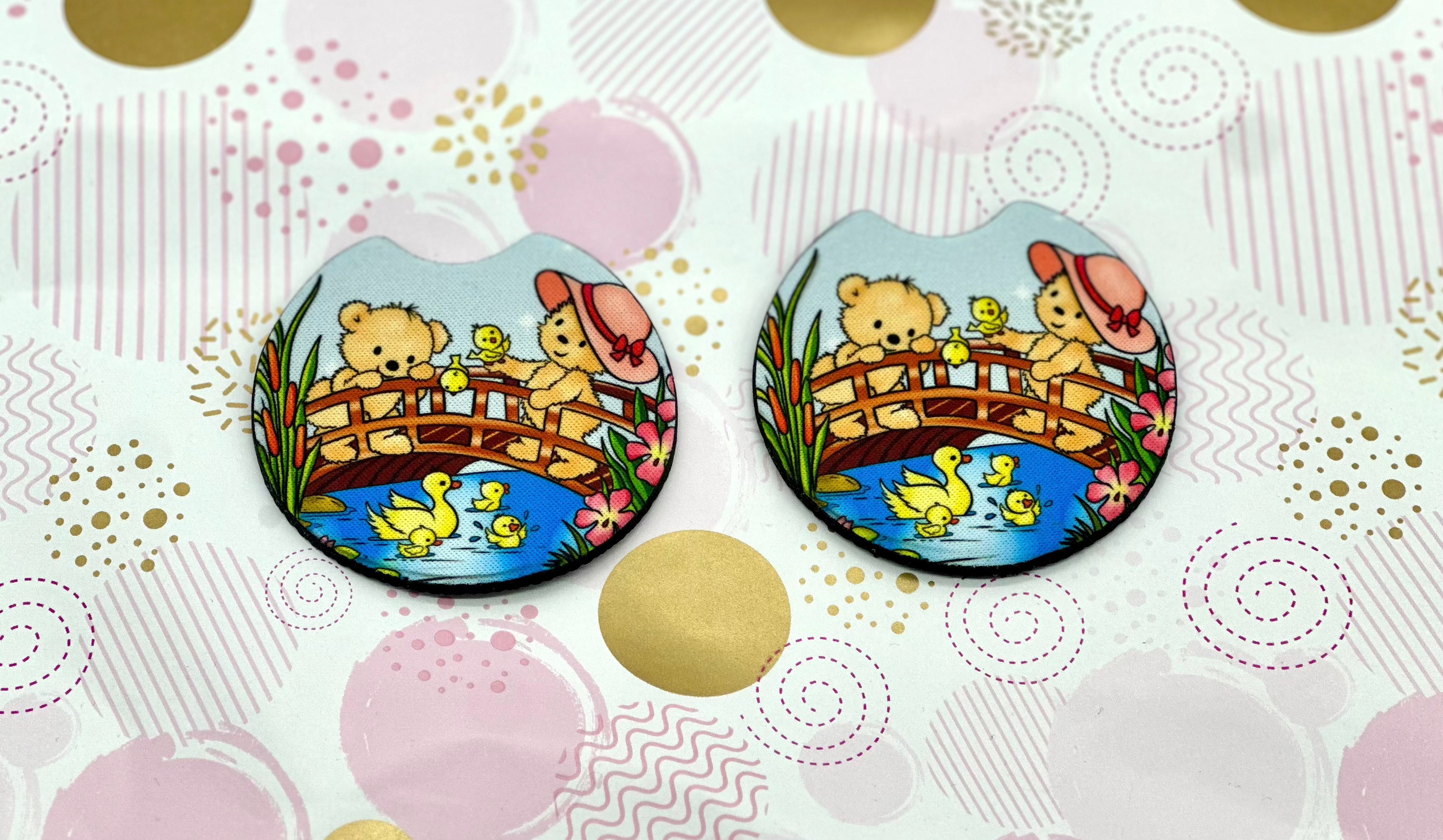 Teddy Bear  Car Coaster Set Barb Wire Designs