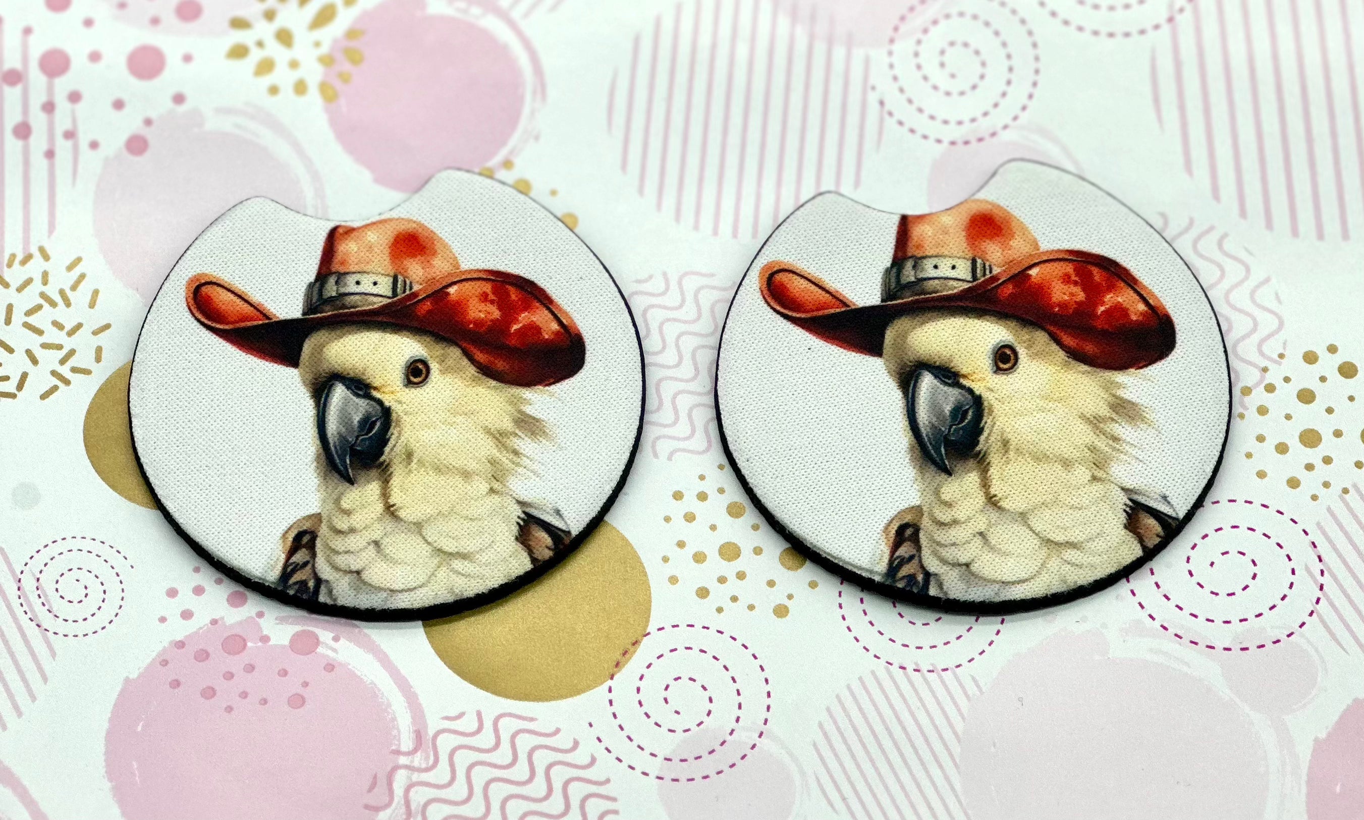 Cockatoo with Cowboy Hat Coaster Set Barb Wire Designs