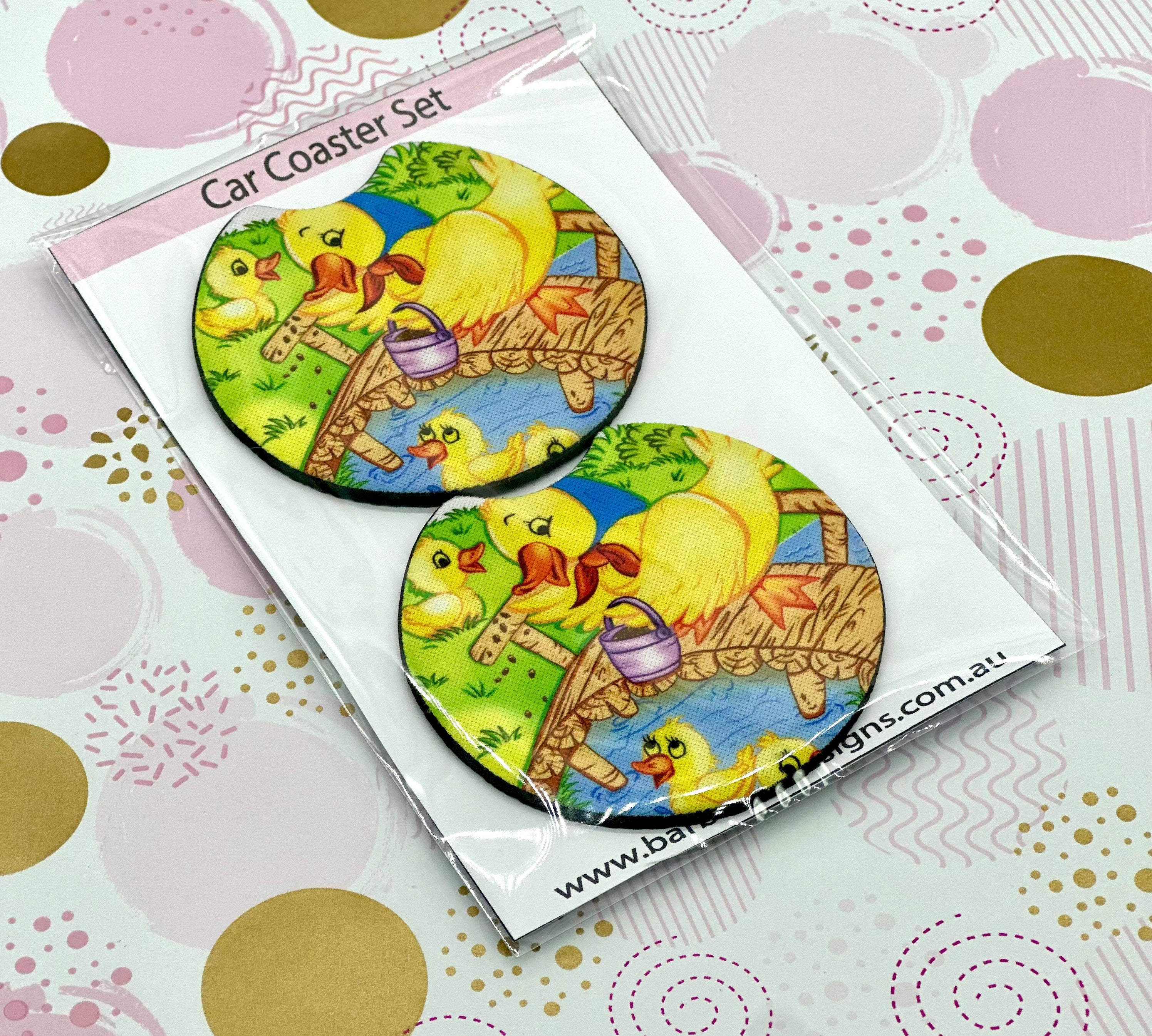 Adventure Duckie Car Coaster Set Barb Wire Designs