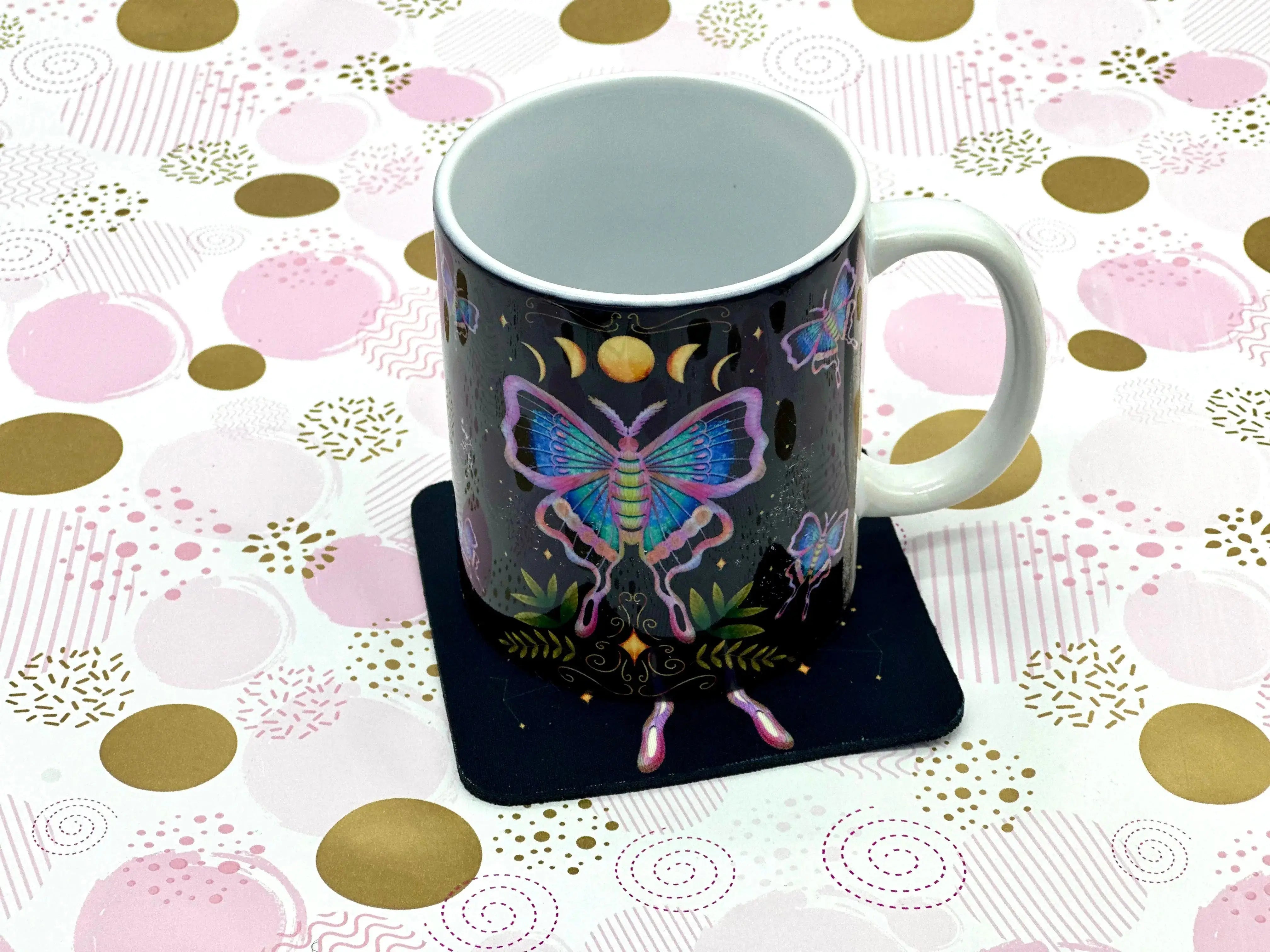 Luna Moth Mug Coaster Barb Wire Designs