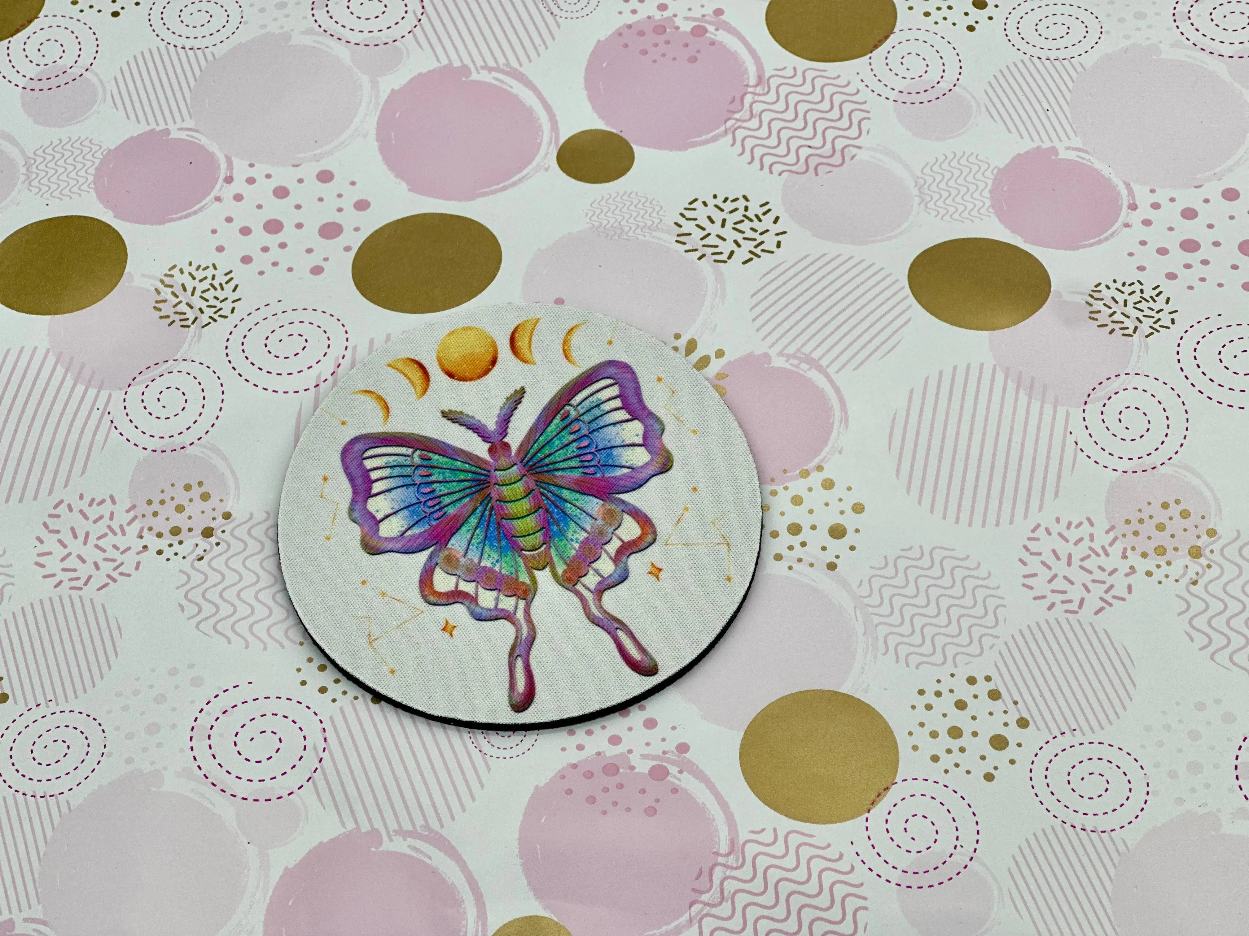 Luna Moth Mug Coaster Barb Wire Designs