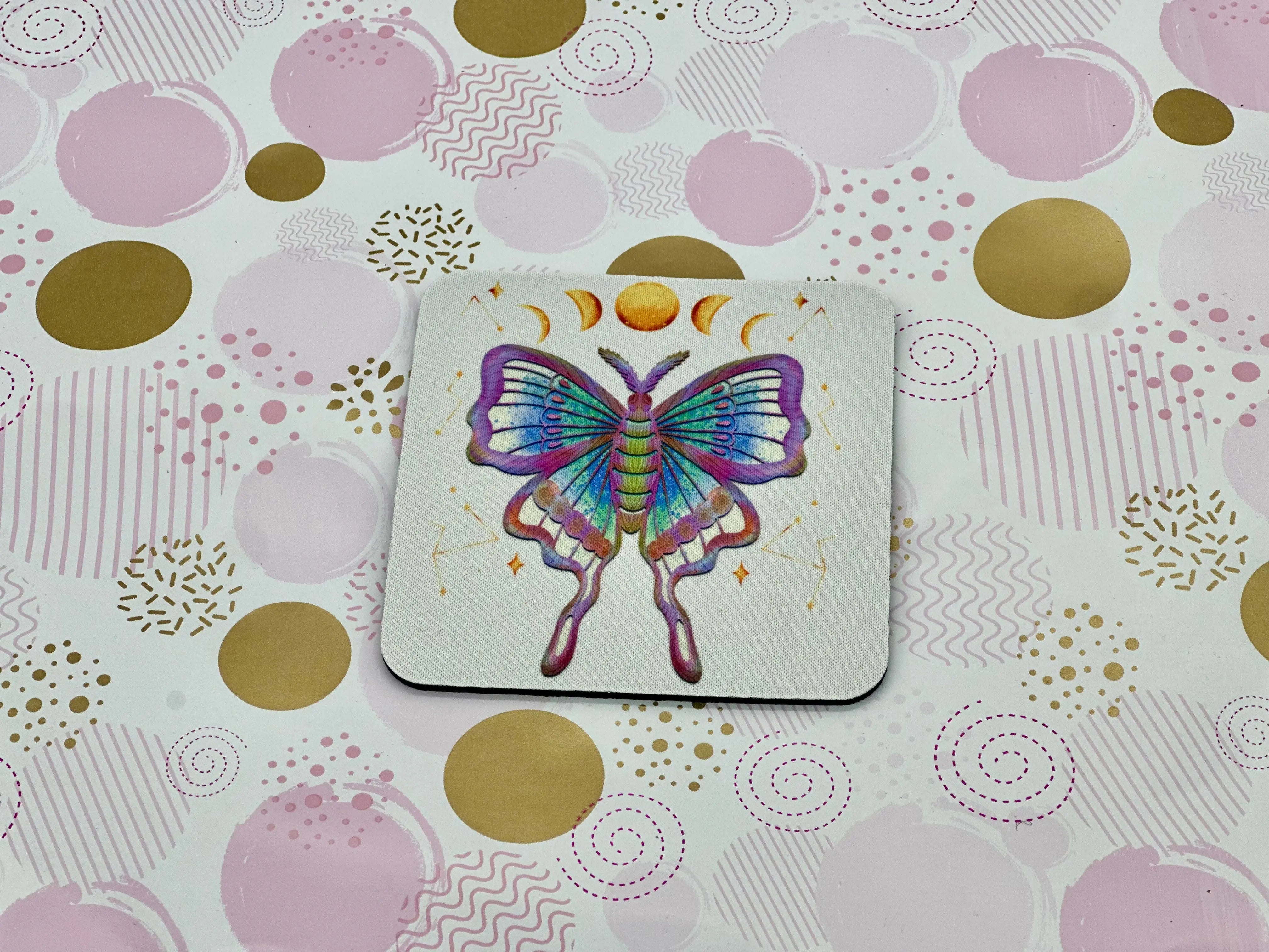 Luna Moth Mug Coaster Barb Wire Designs