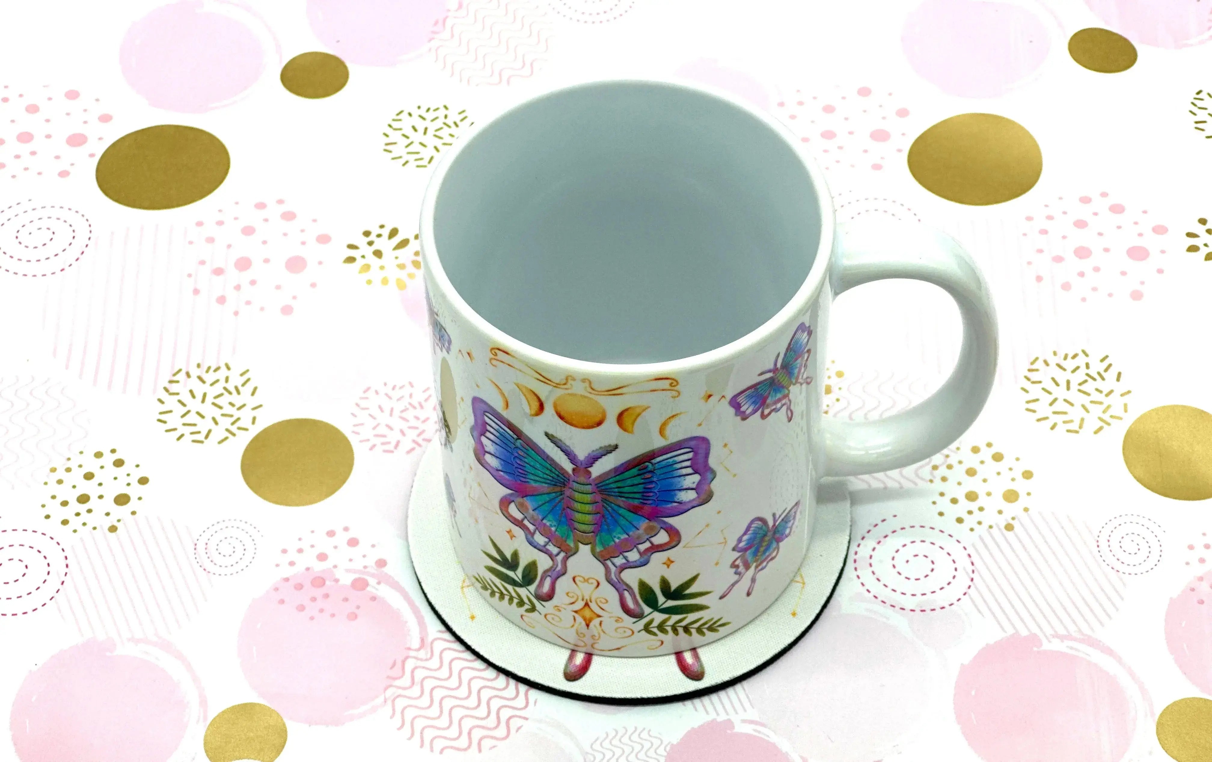 Luna Moth Mug Coaster Barb Wire Designs