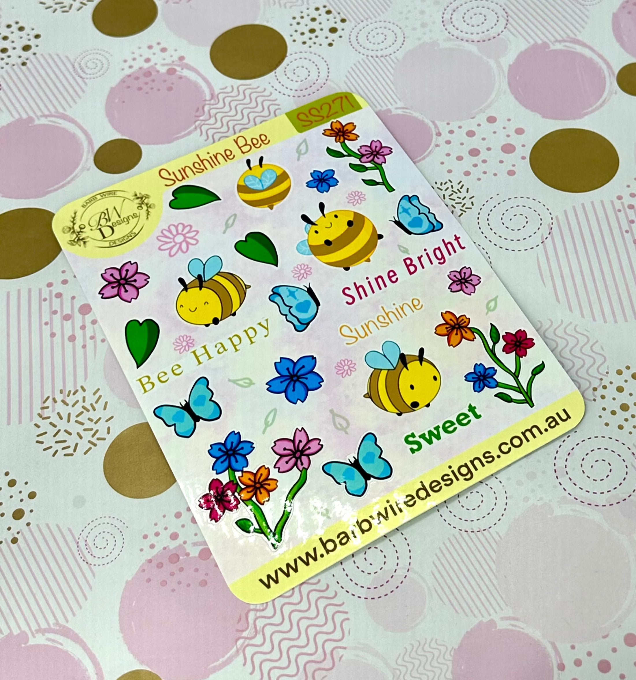 Sunshine Bee Gloss Vinyle Sticker Sheet