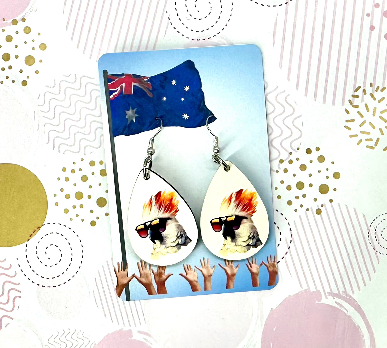 Cockatoo Sunglasses Drop Ear Rings Barb Wire Designs