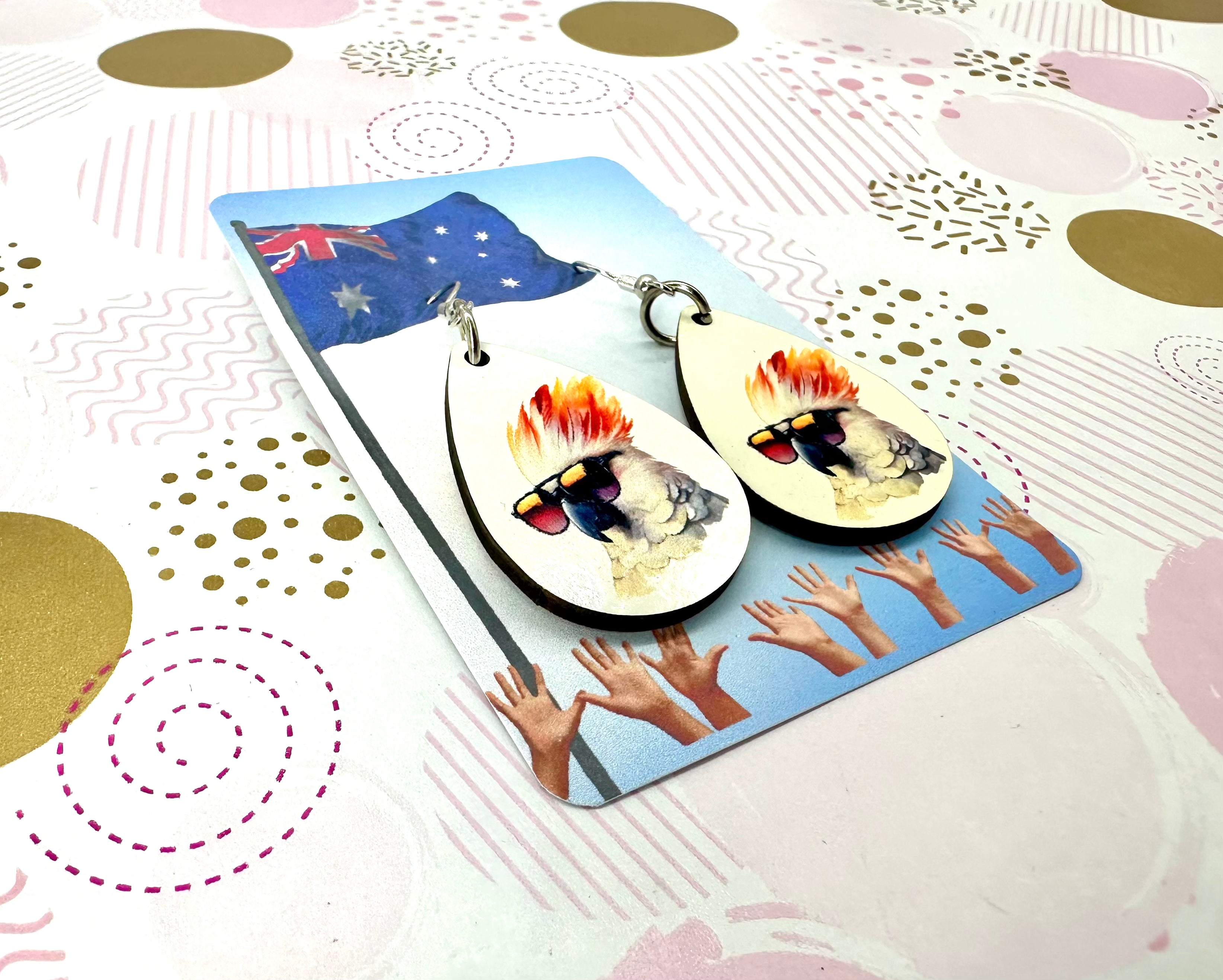 Cockatoo Sunglasses Drop Ear Rings Barb Wire Designs