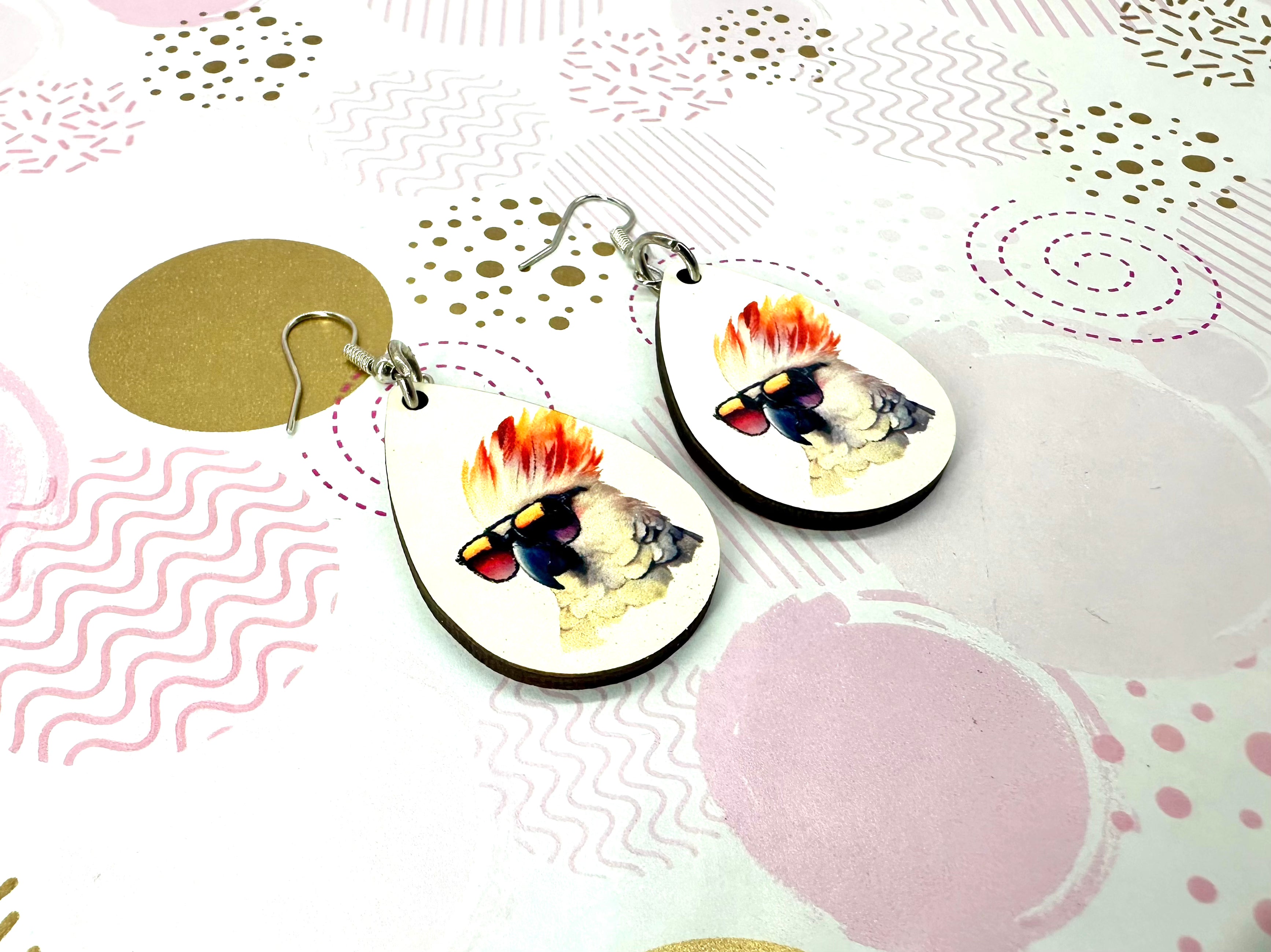 Cockatoo Sunglasses Drop Ear Rings