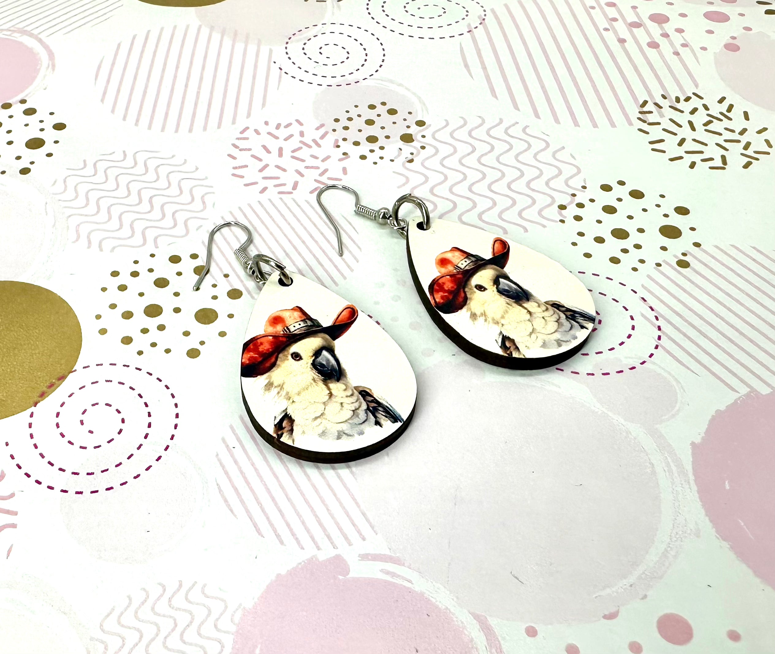 Cockatoo Cowboy Hat Ear Rings Barb Wire Designs