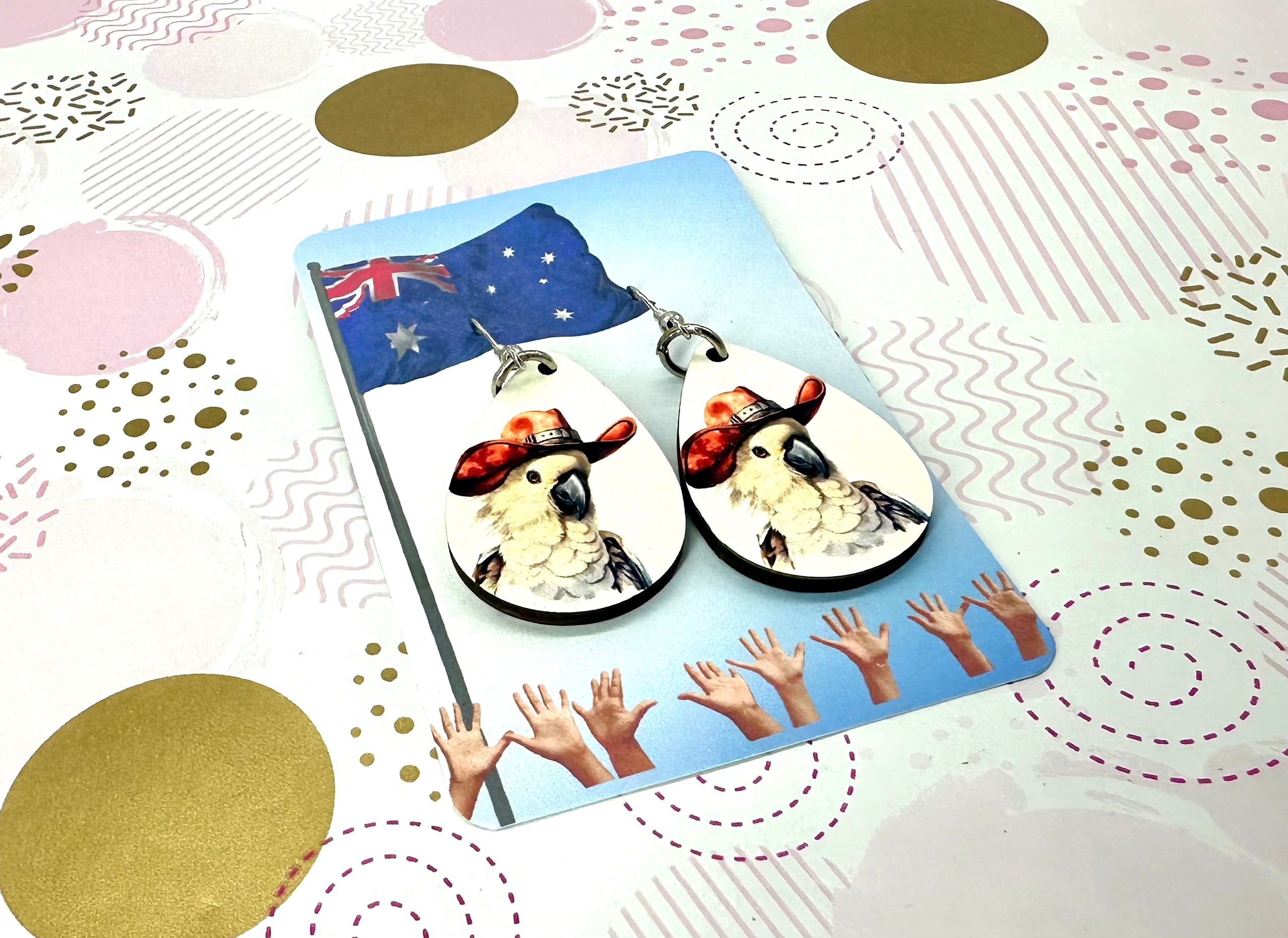 Cockatoo Cowboy Hat Ear Rings Barb Wire Designs