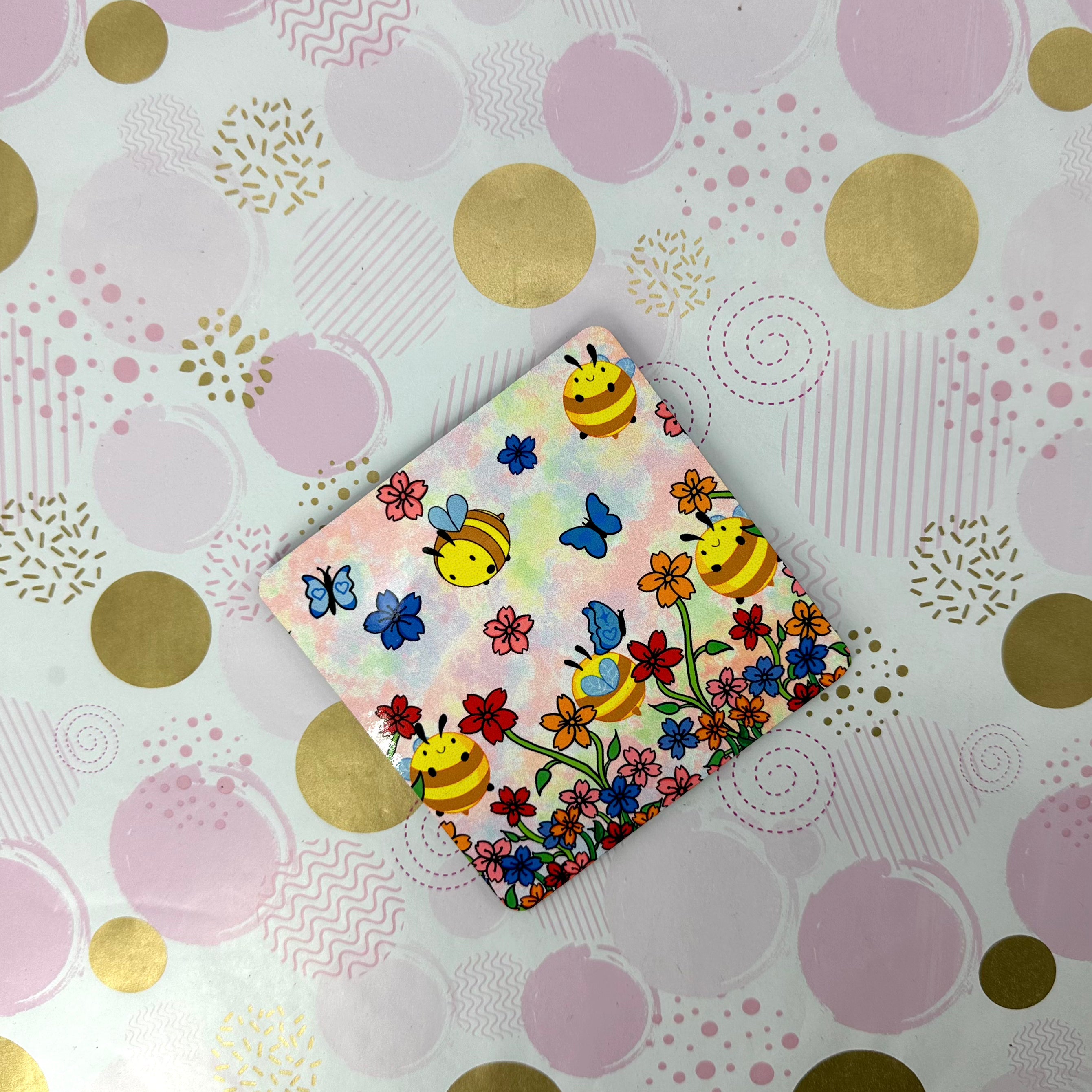 Sunshine Bee Cork Board Square Coaster Barb Wire Designs
