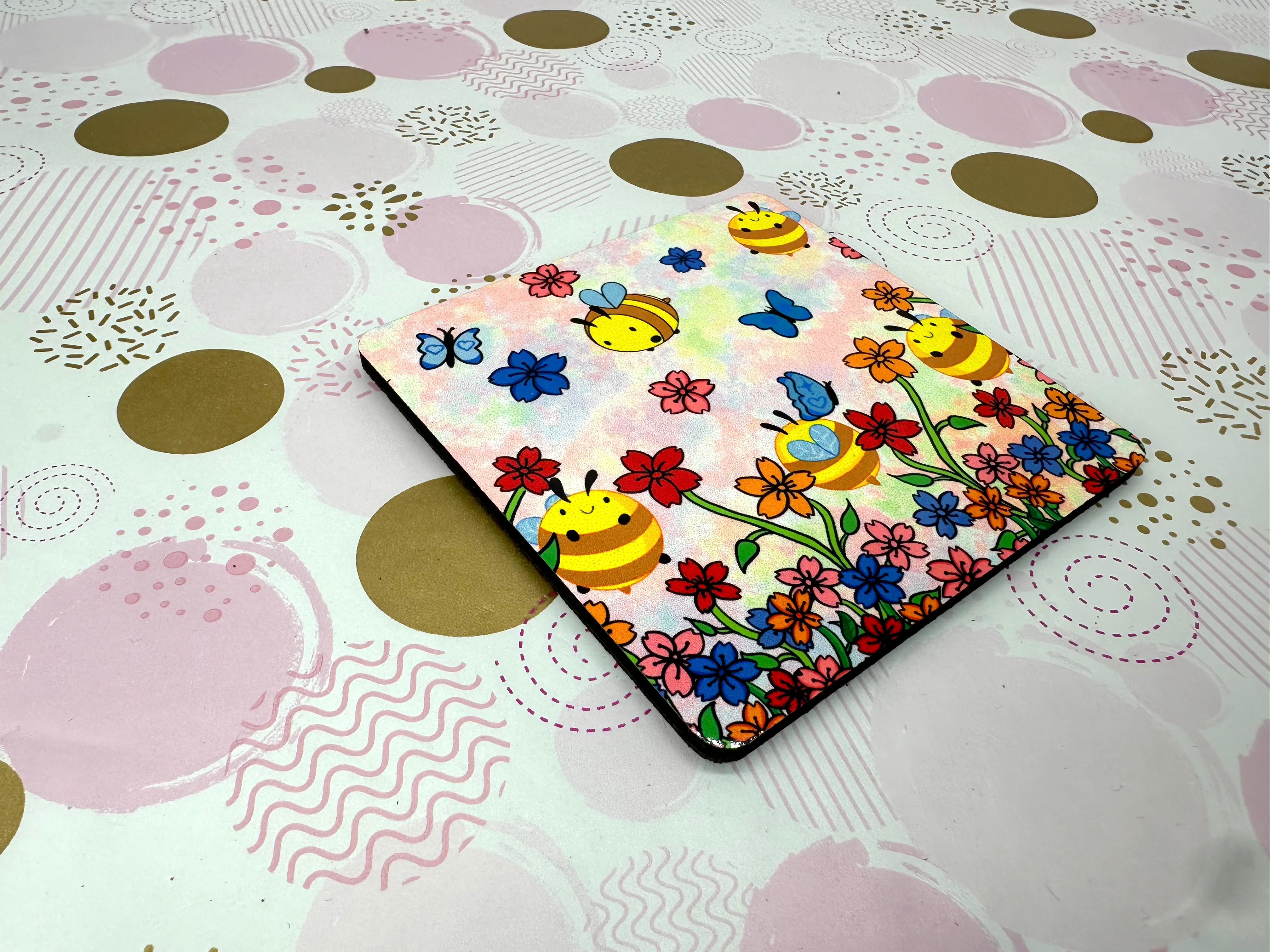 Sunshine Bee Cork Board Square Coaster