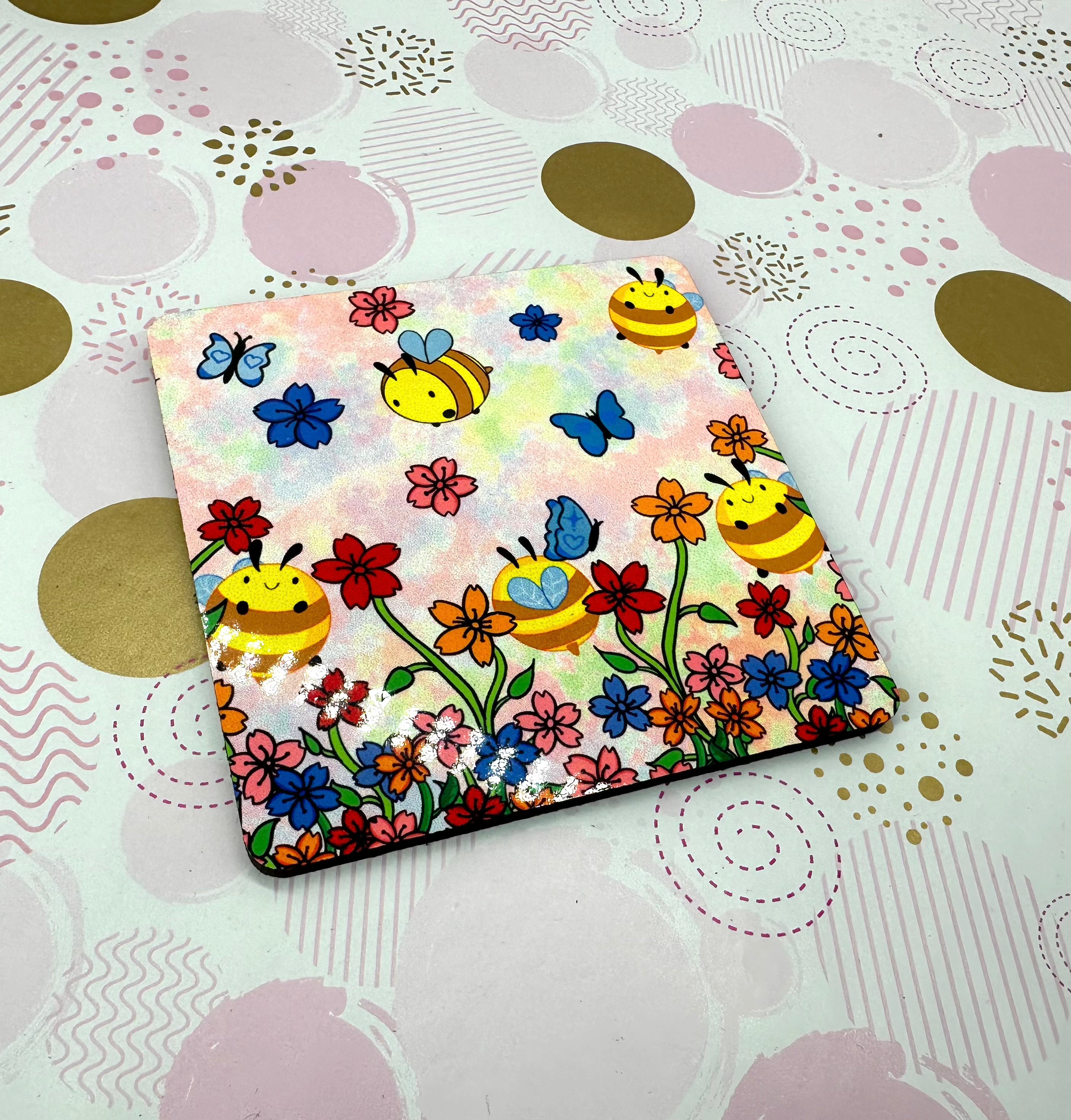 Sunshine Bee Cork Board Square Coaster