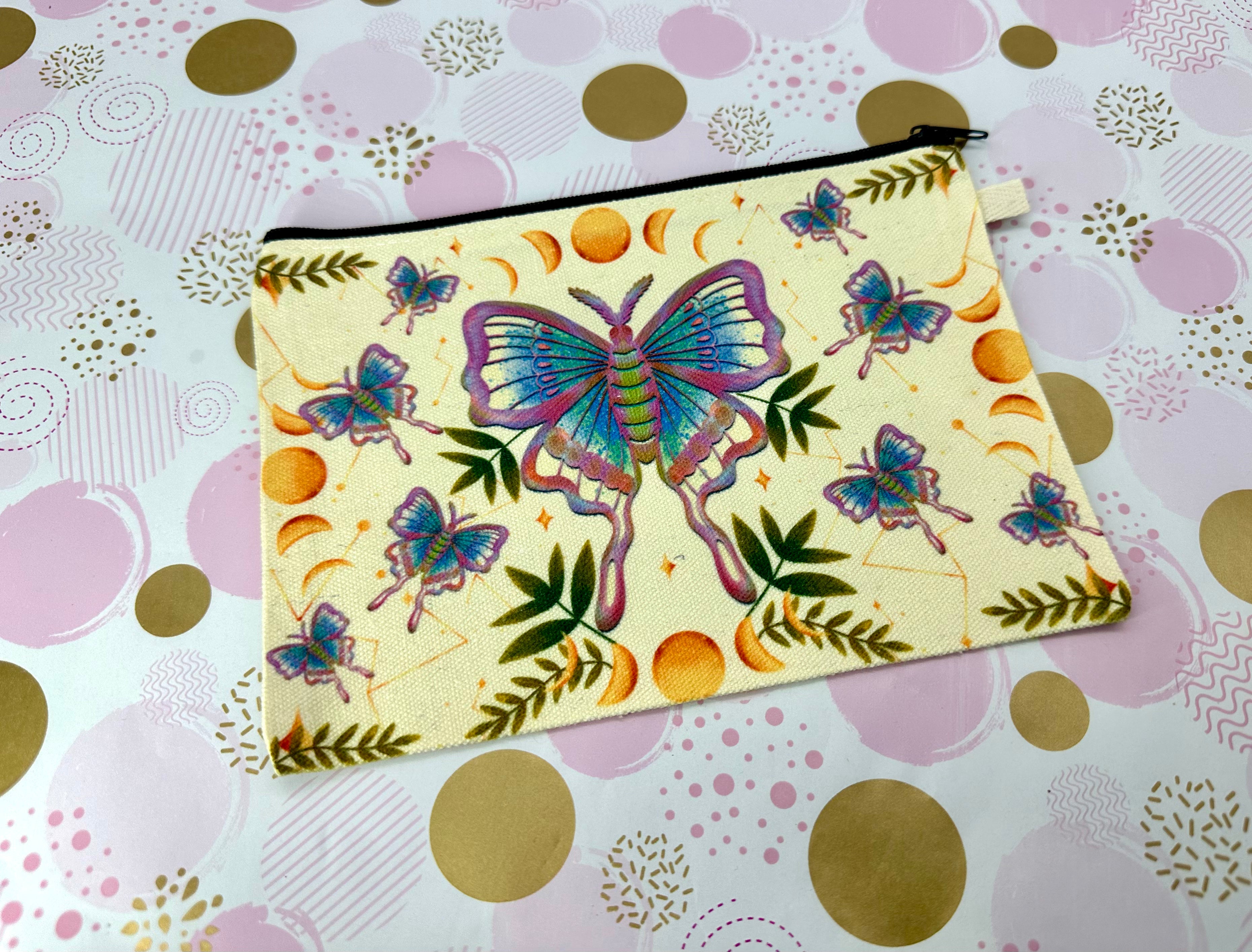 Luna Moth Zipper Pouch Canvas Barb Wire Designs