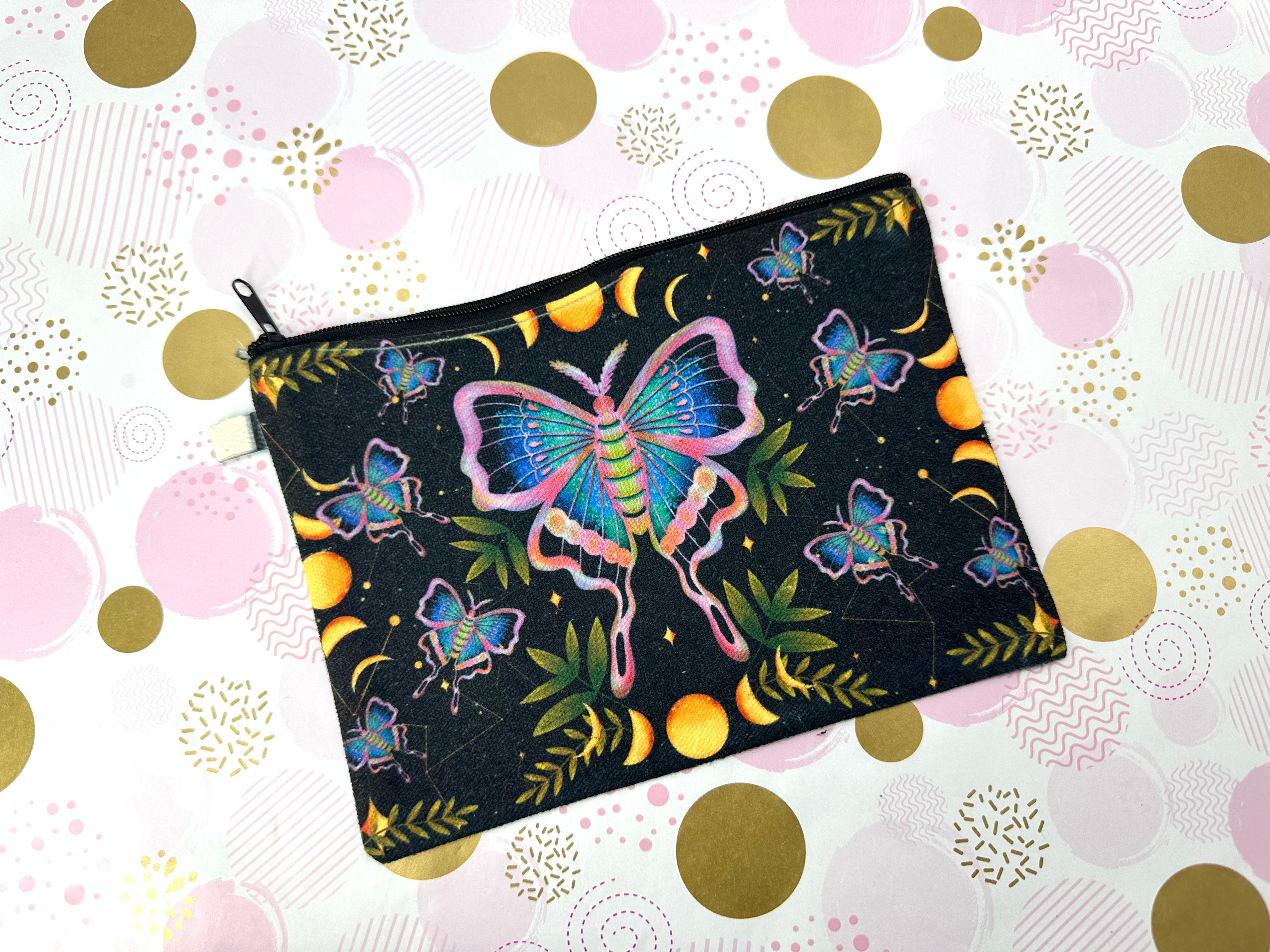 Luna Moth Zipper Pouch Canvas Barb Wire Designs