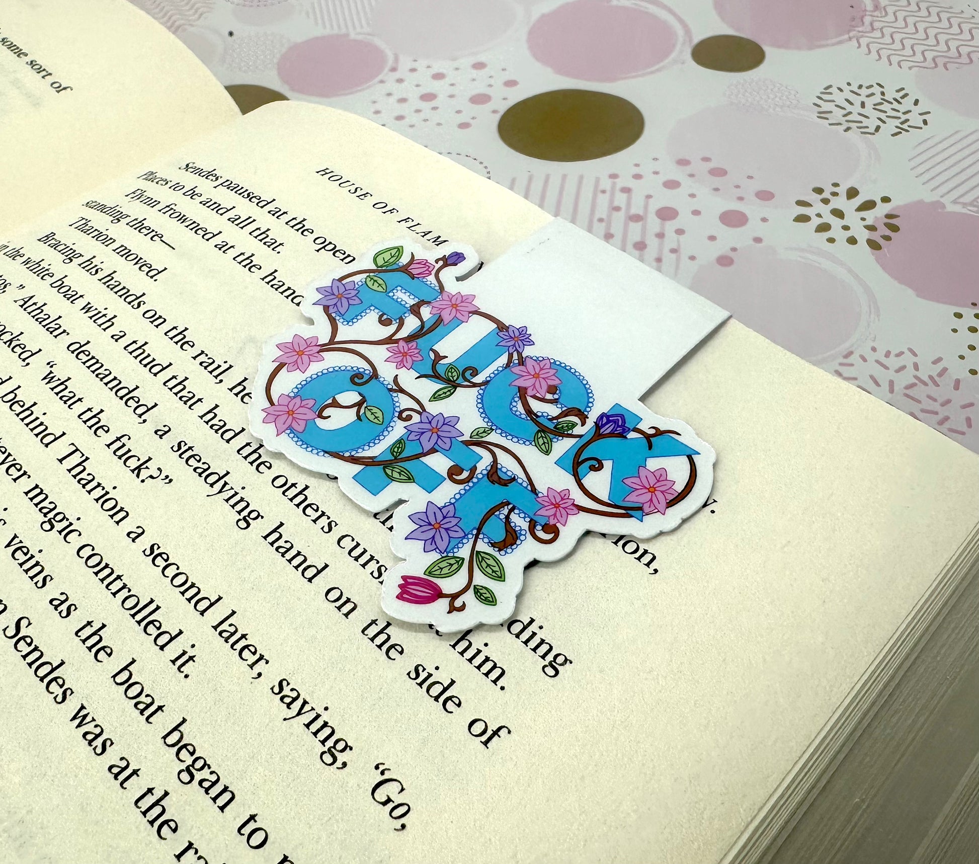 Fuck Off Floral Blue Magnetic Bookmark Barb Wire Designs