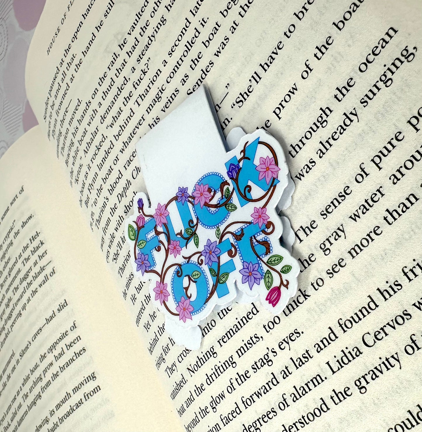 Fuck Off Floral Blue Magnetic Bookmark Barb Wire Designs
